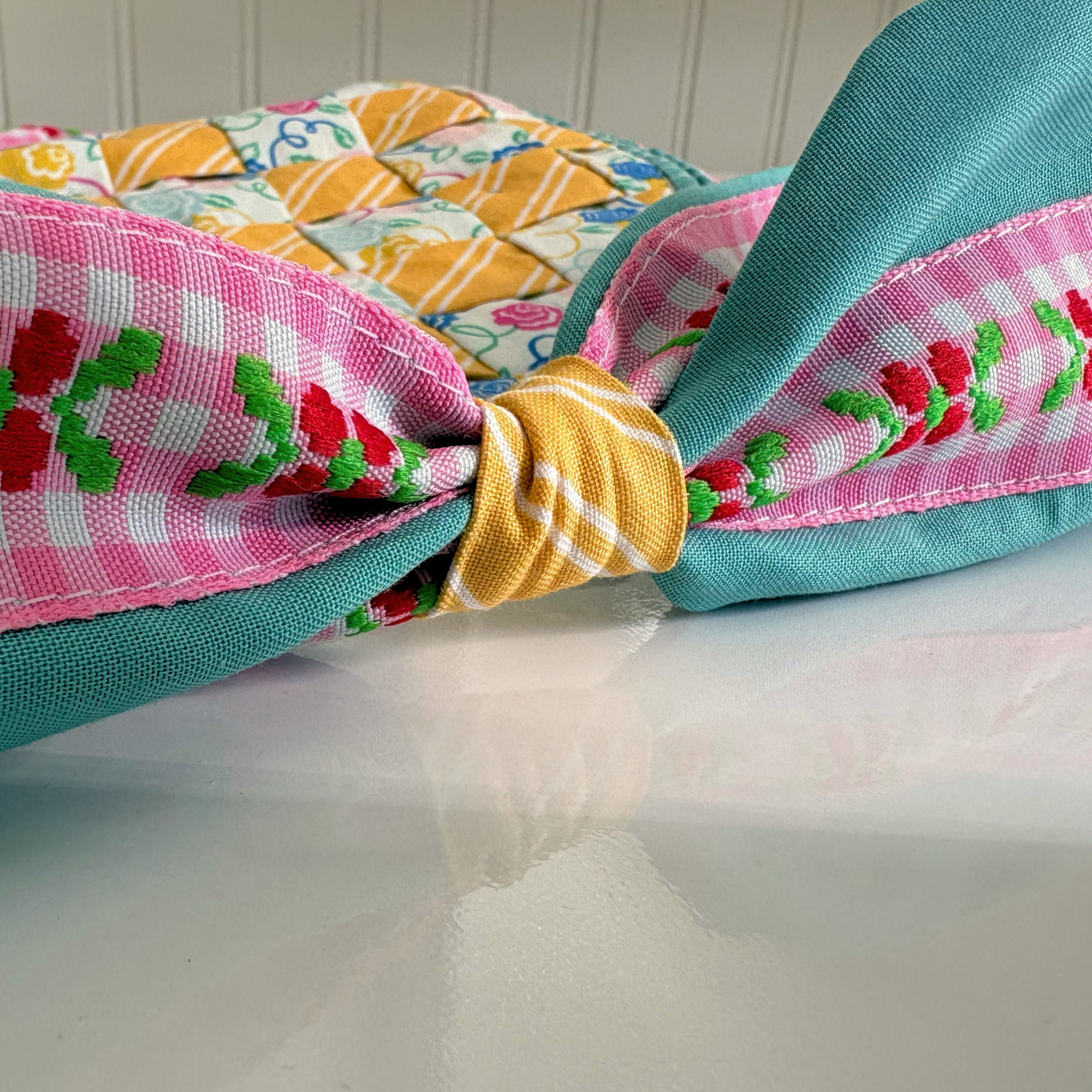 Handmade Woven Easter Basket - Floral and Stripes