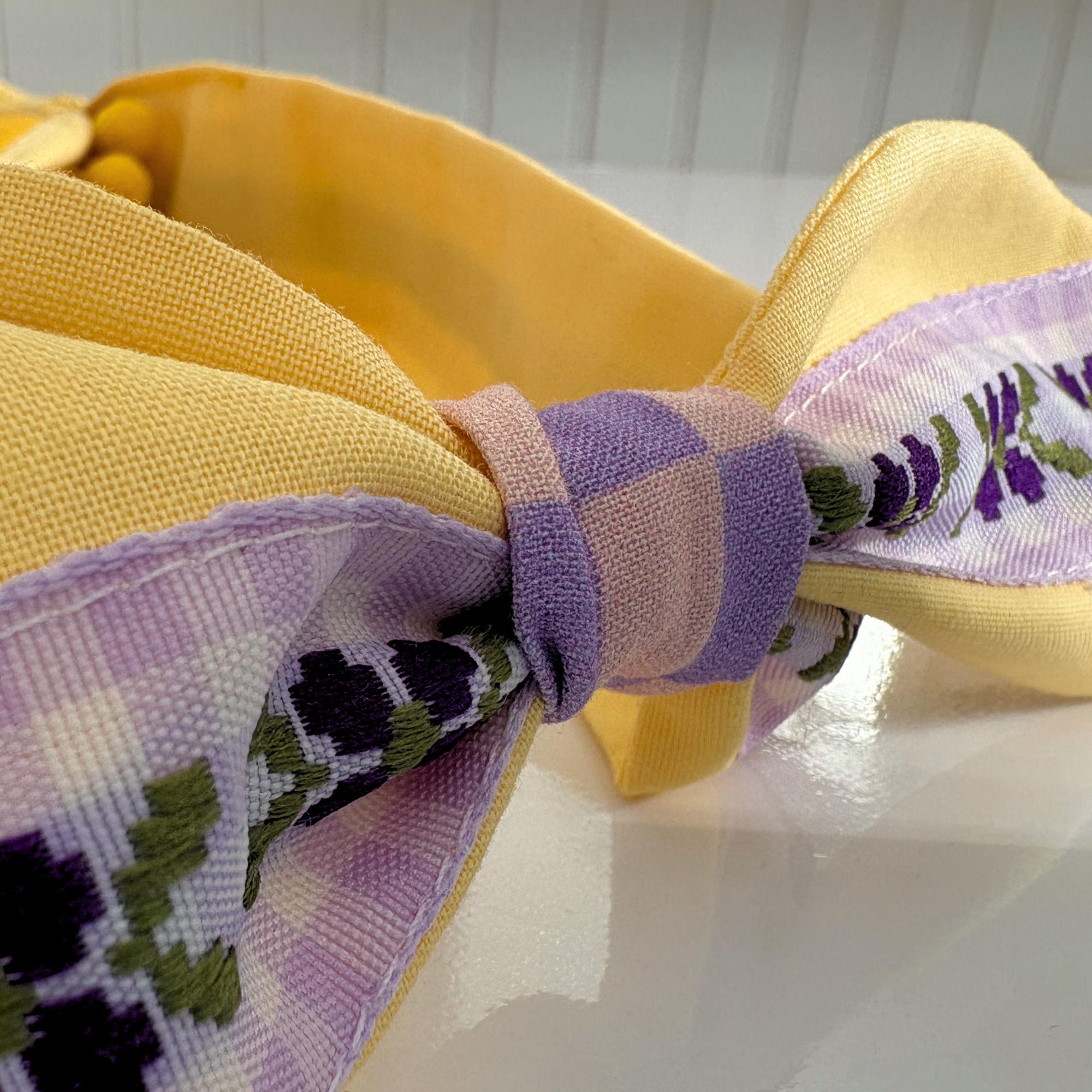 Handmade Woven Easter Basket - Yellow and Purple Check