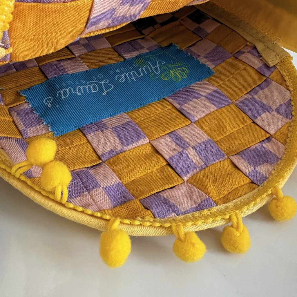 Handmade Woven Easter Basket - Yellow and Purple Check