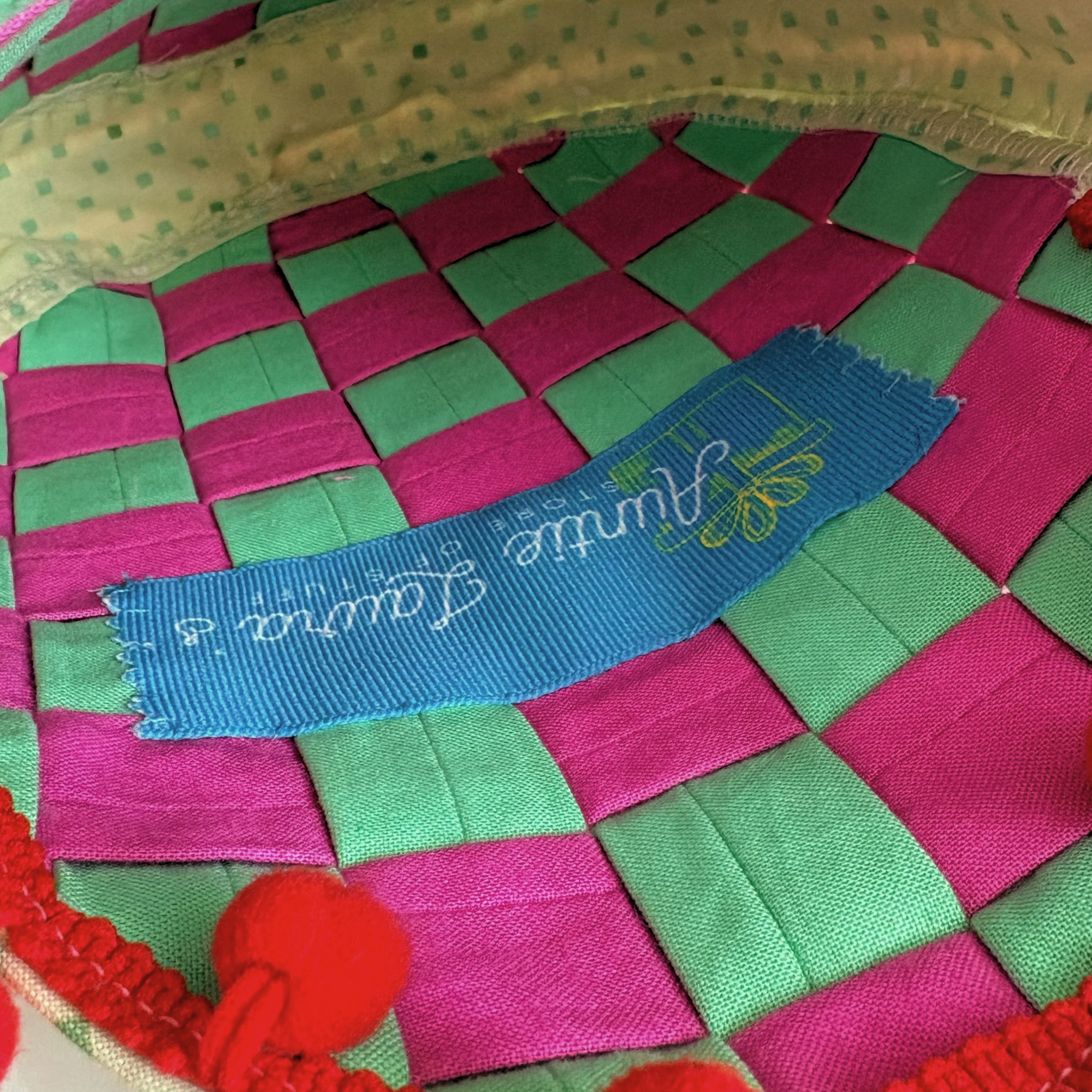 Handmade Woven Easter Basket - Pink and Green