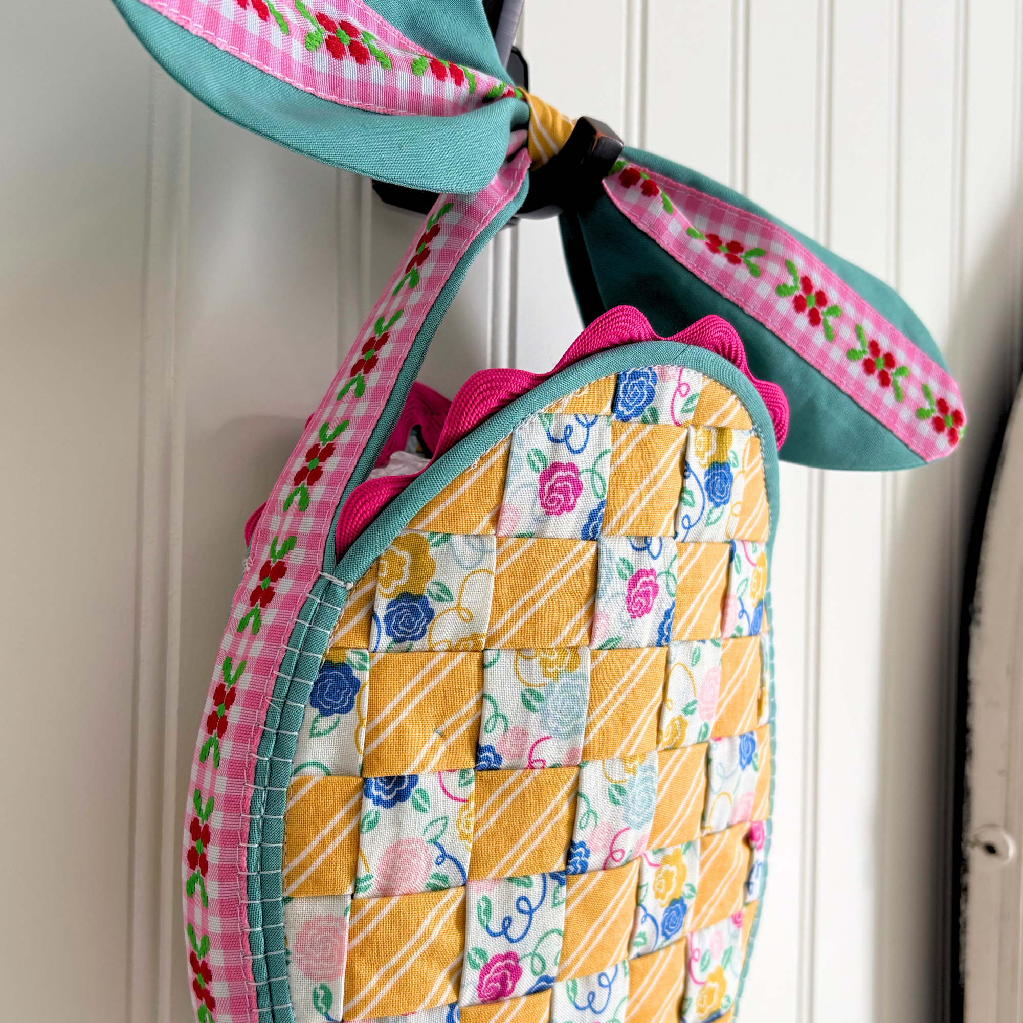 Handmade Woven Easter Basket - Floral and Stripes