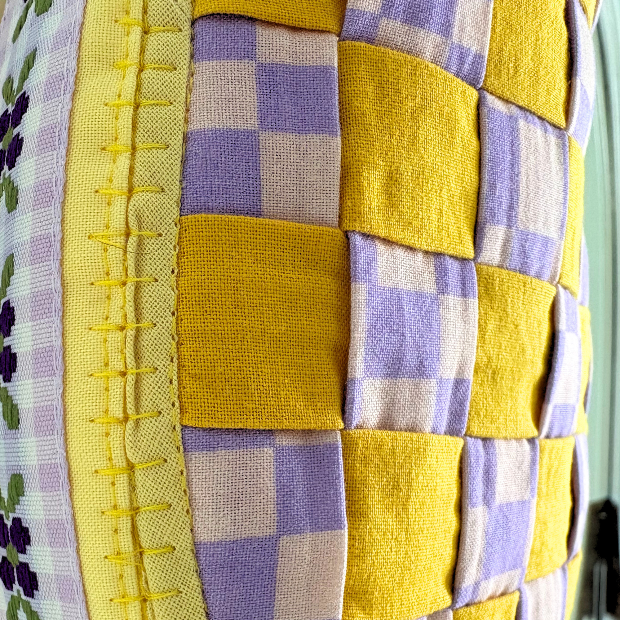 Handmade Woven Easter Basket - Yellow and Purple Check