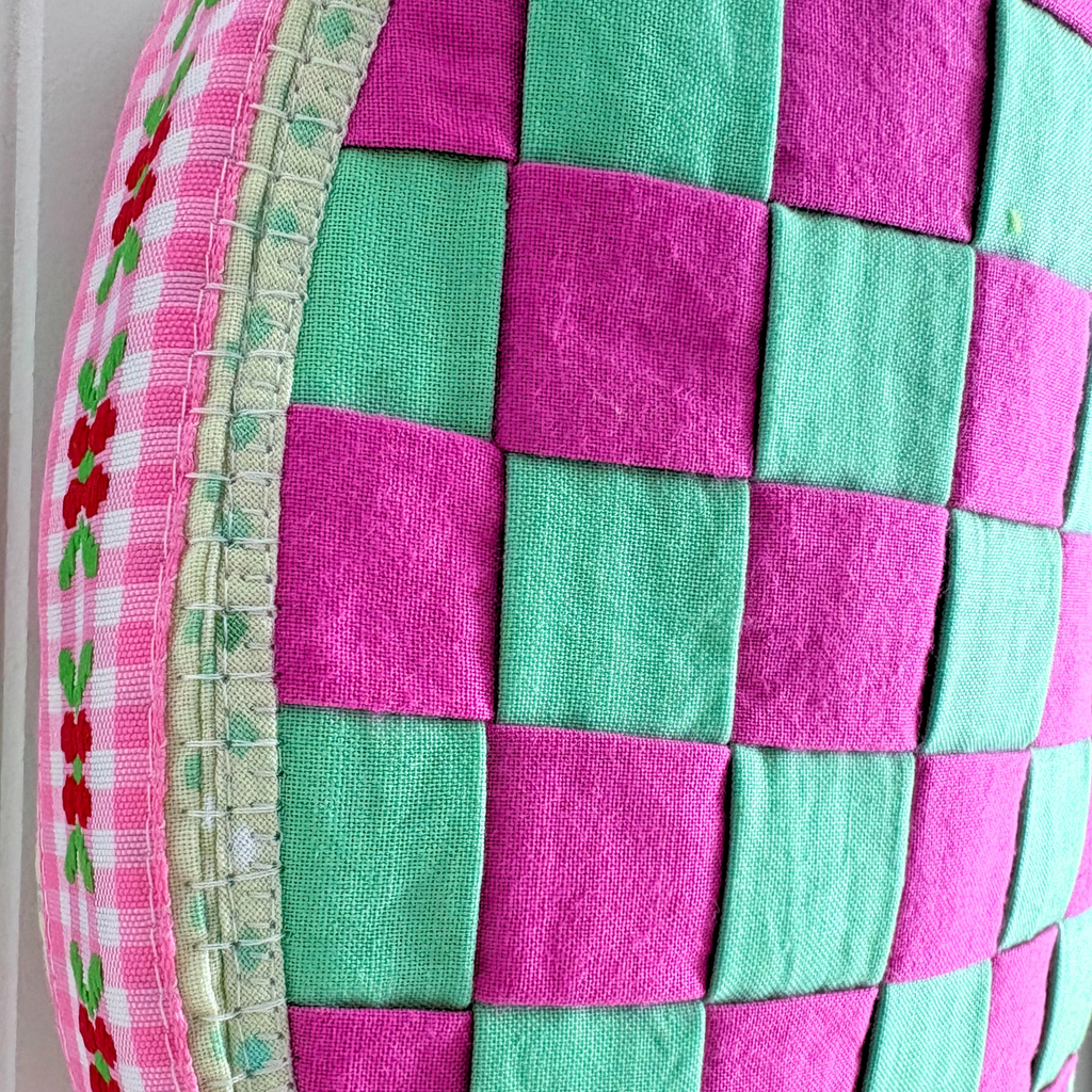Handmade Woven Easter Basket - Pink and Green