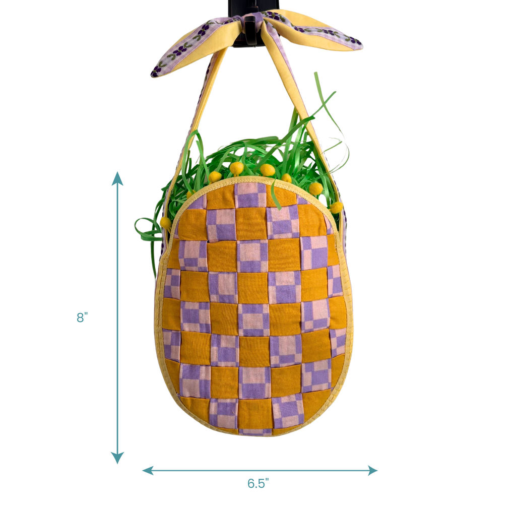 Handmade Woven Easter Basket - Yellow and Purple Check