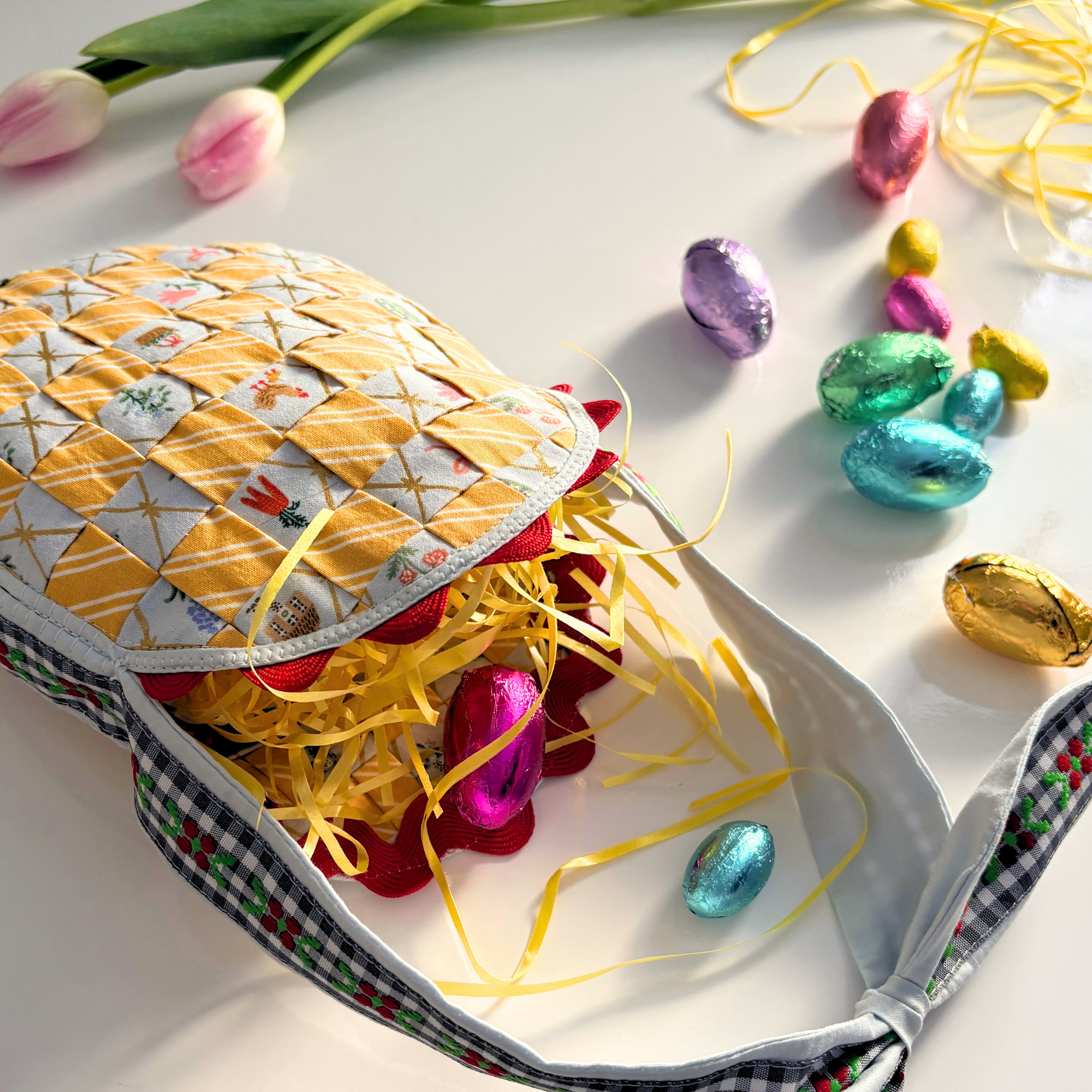 Handmade Woven Easter Basket - Yellow Stripes