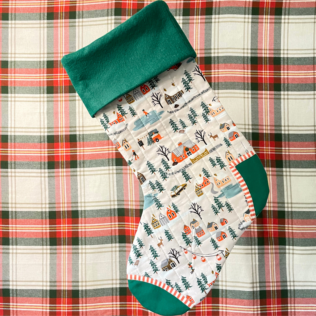 Handmade Christmas Stocking - Christmas Village Green