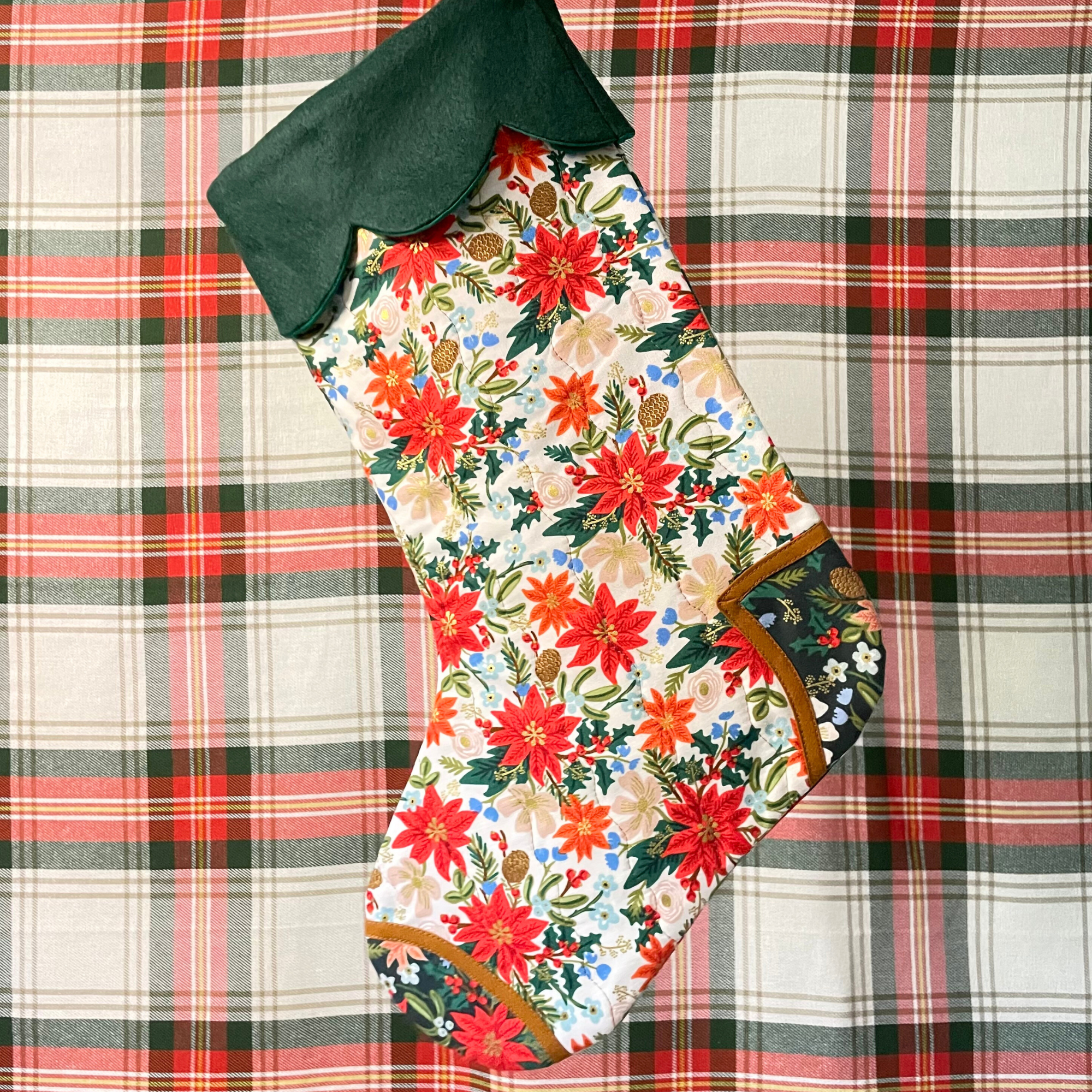 Handmade Christmas Stocking - Poinsettia Light