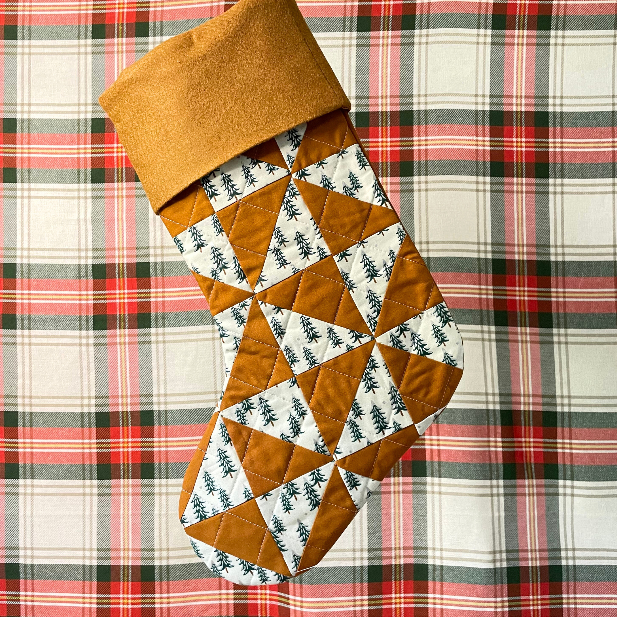 Handmade Christmas Stocking - Gingerbread Fir Patch