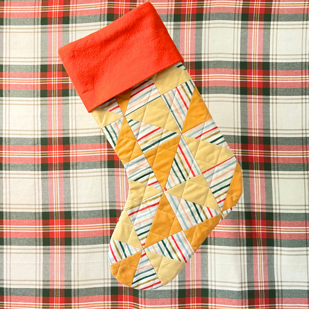 Handmade Christmas Stocking - Metallic Patches Yellows