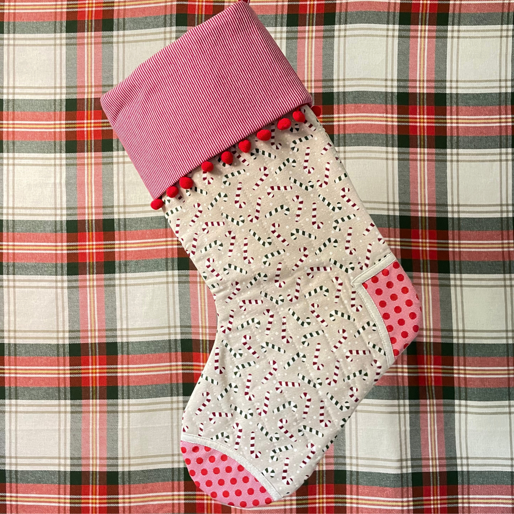 Handmade Christmas Stocking - Candy Cane Red
