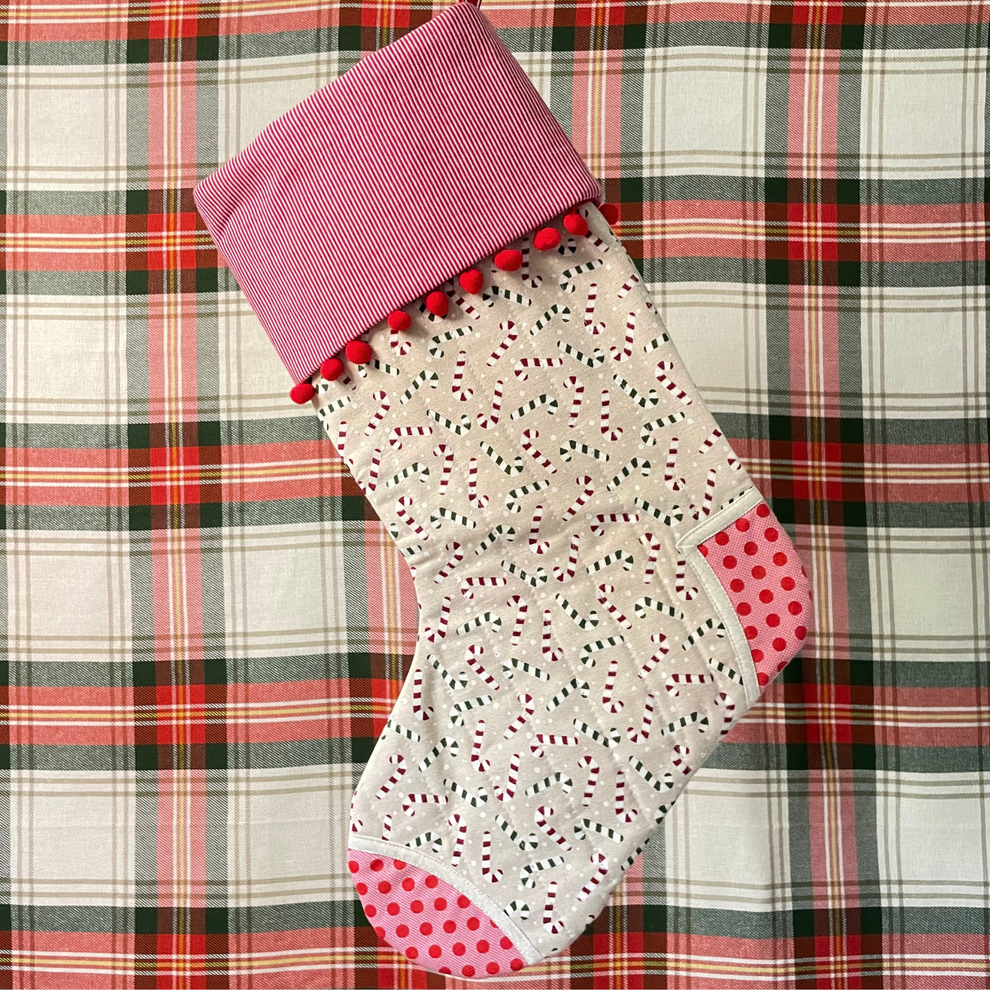 Handmade Christmas Stocking - Candy Cane Red