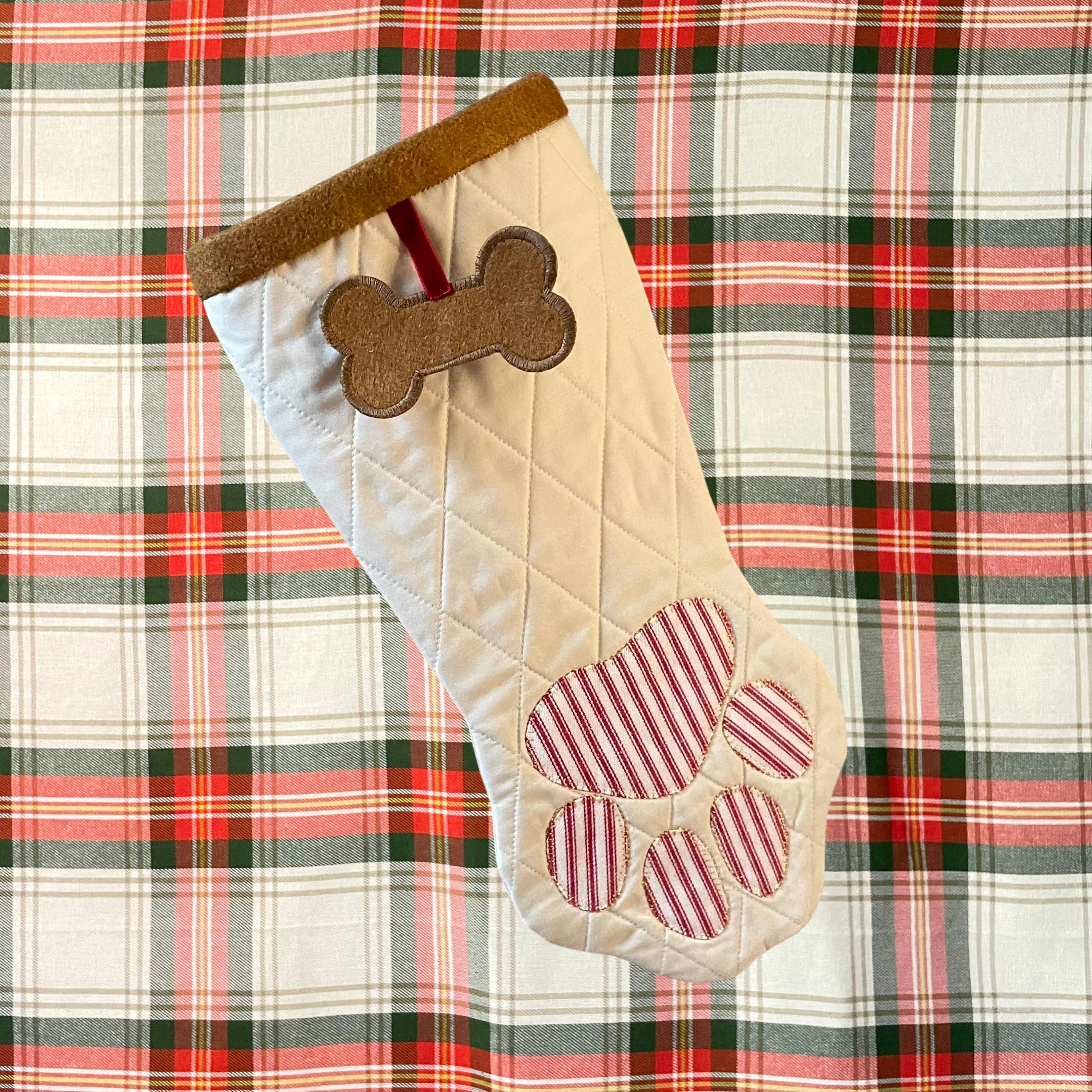 Quilted Pet Christmas Stocking - Red Ticking
