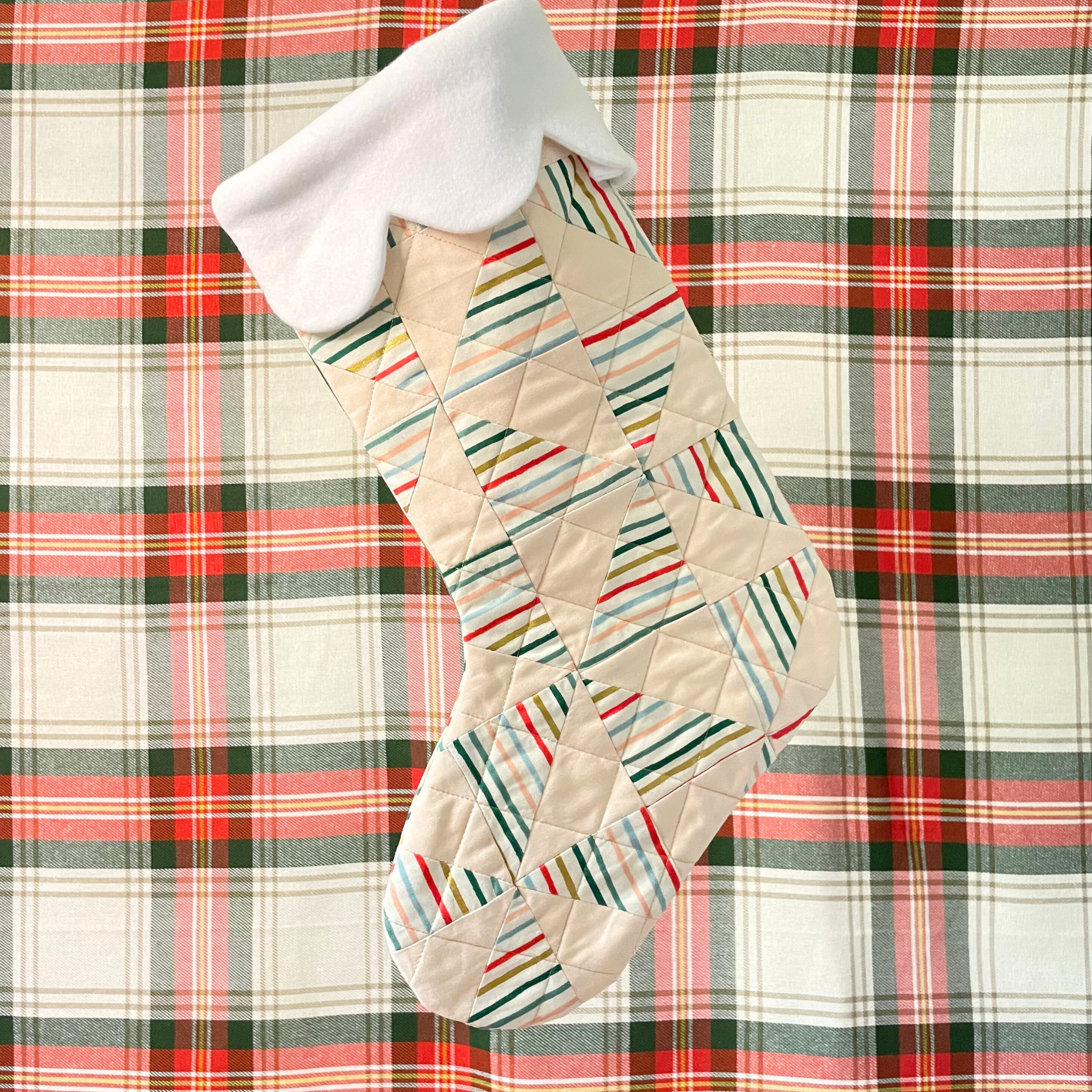 Handmade Christmas Stocking - Metallic Patches Cream