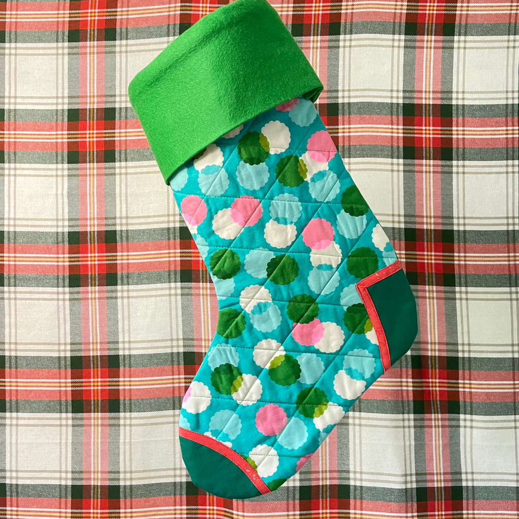 Handmade Christmas Stocking - Green Puffs