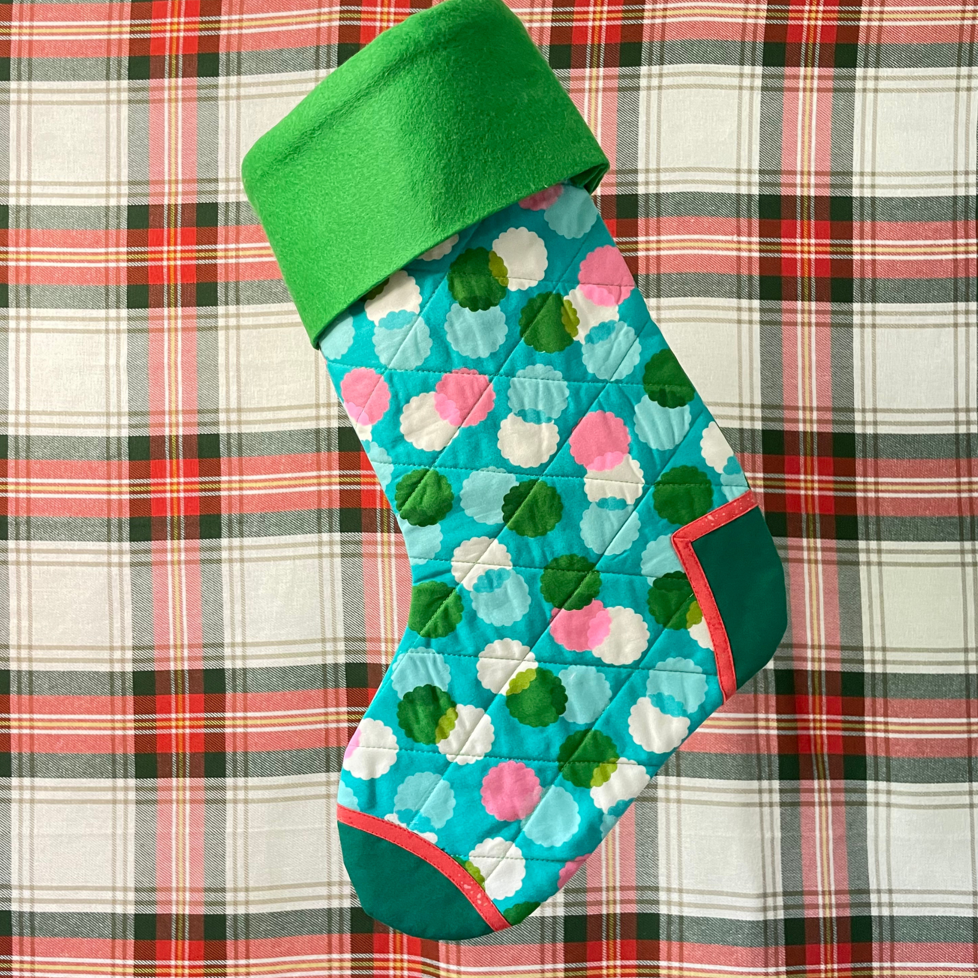 Handmade Christmas Stocking - Green Puffs