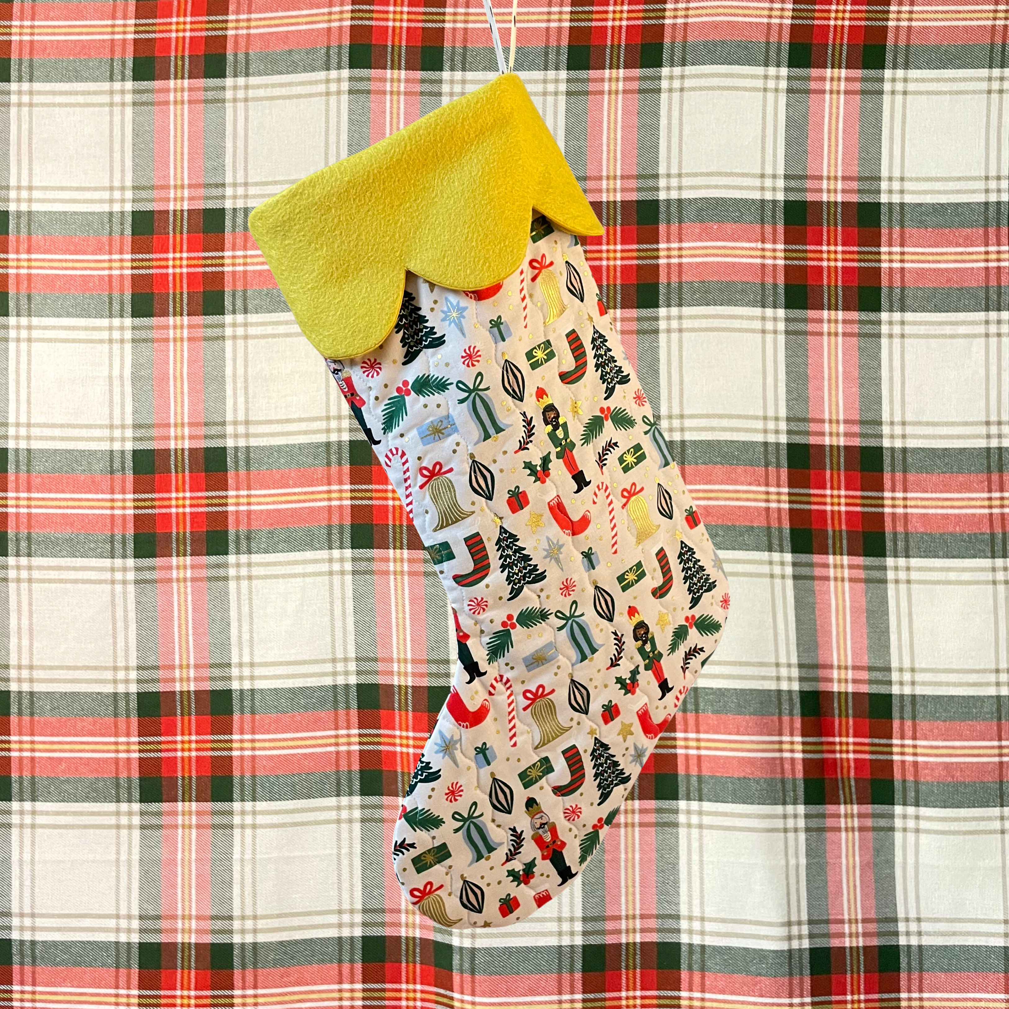 Quilted Christmas Stocking - Golden Nutcracker