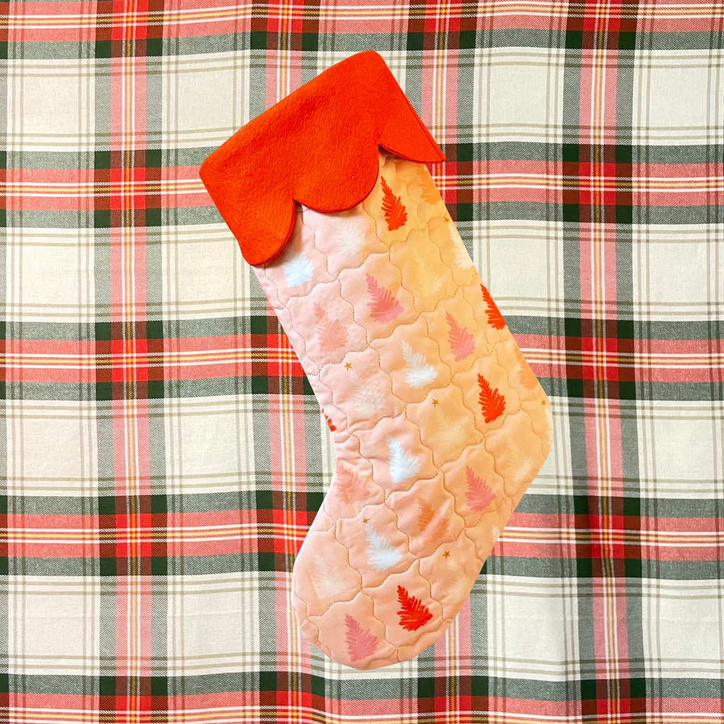 Quilted Christmas Stocking - Pink Pines