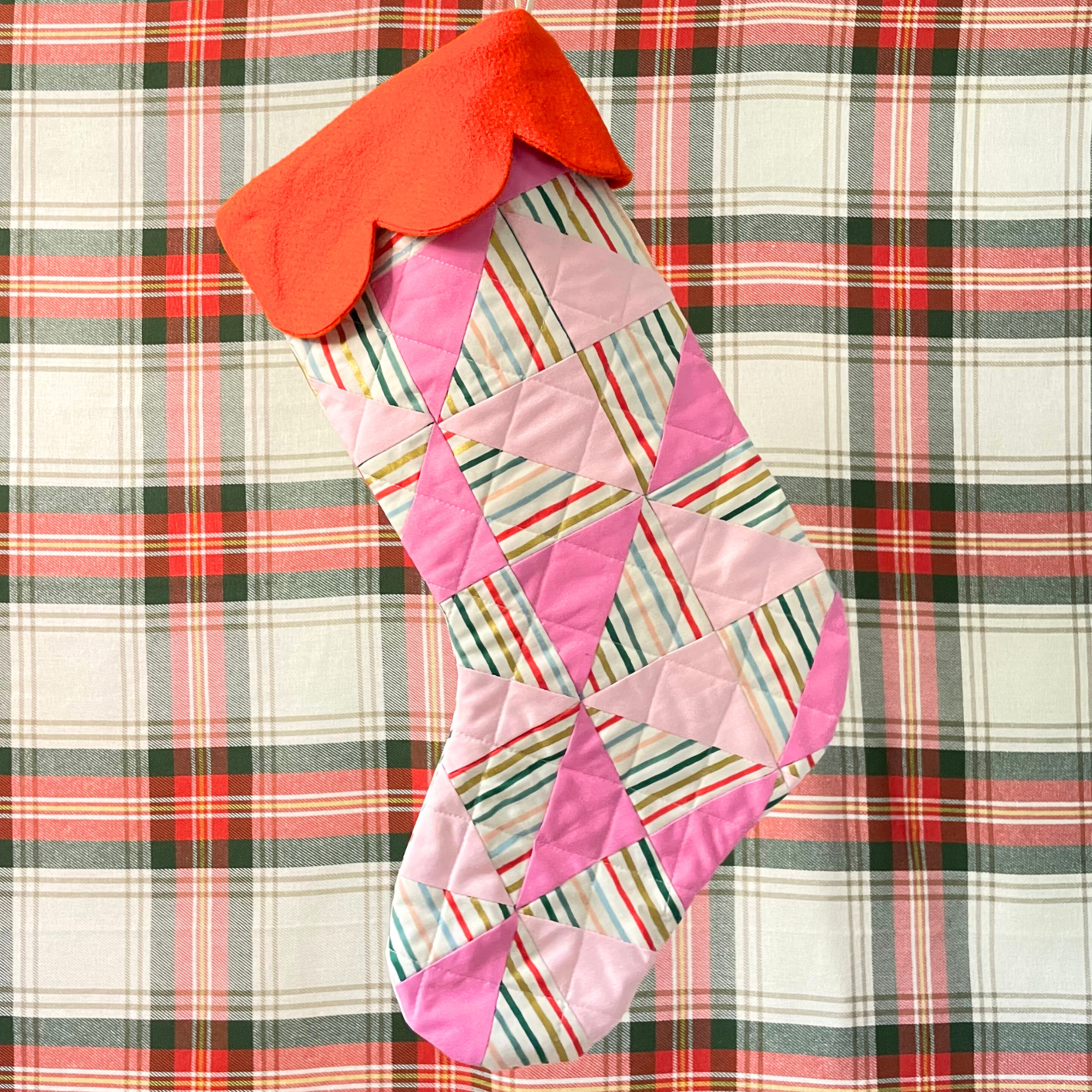 Handmade Christmas Stocking - Metallic Patches Pinks