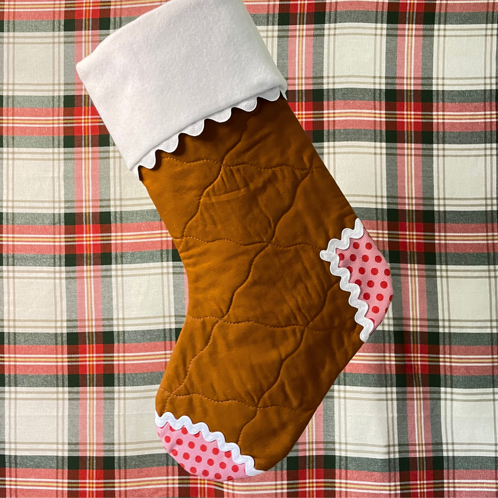 Handmade Christmas Stocking - Gingerbread Red Dots
