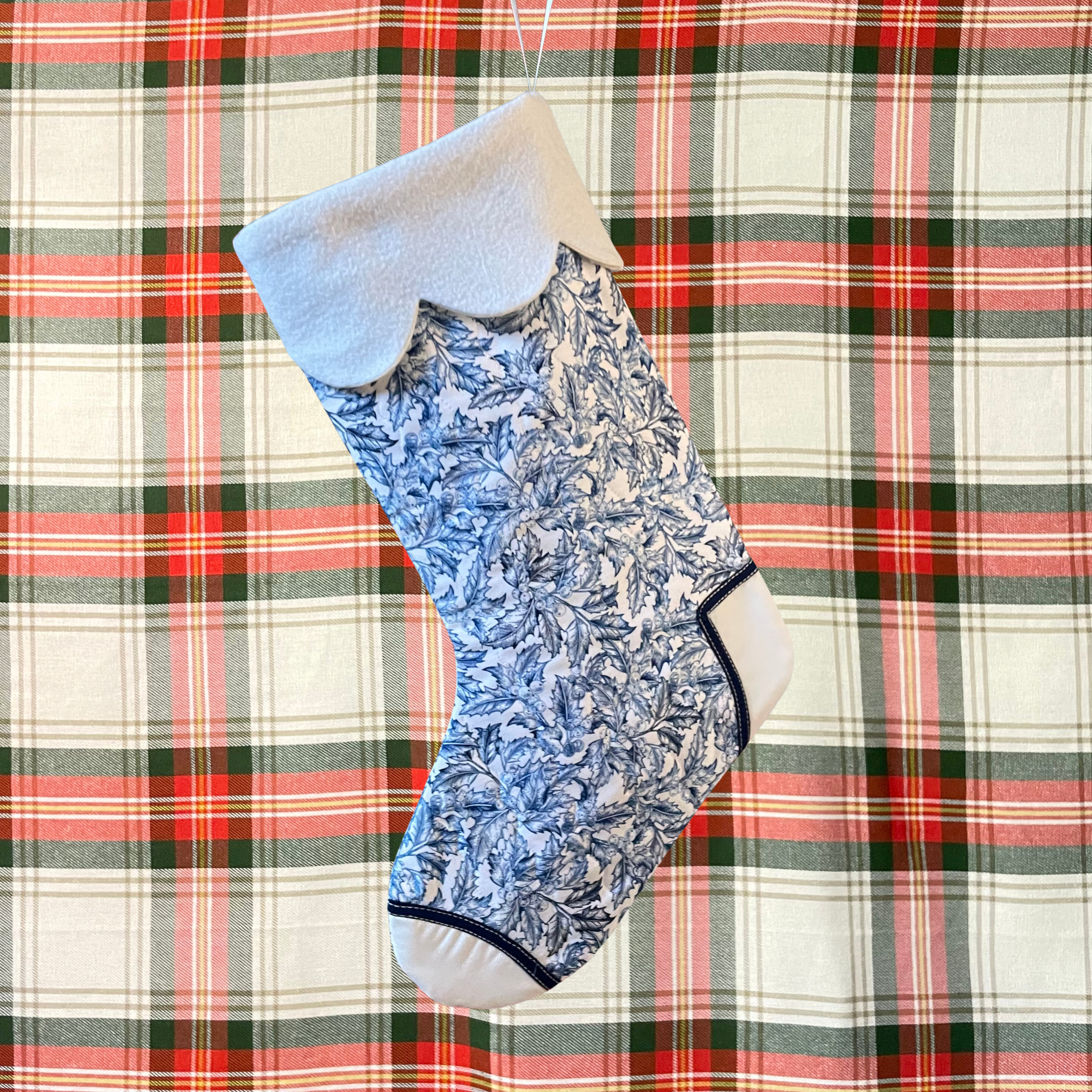 Handmade Christmas Stocking -Blue Holly