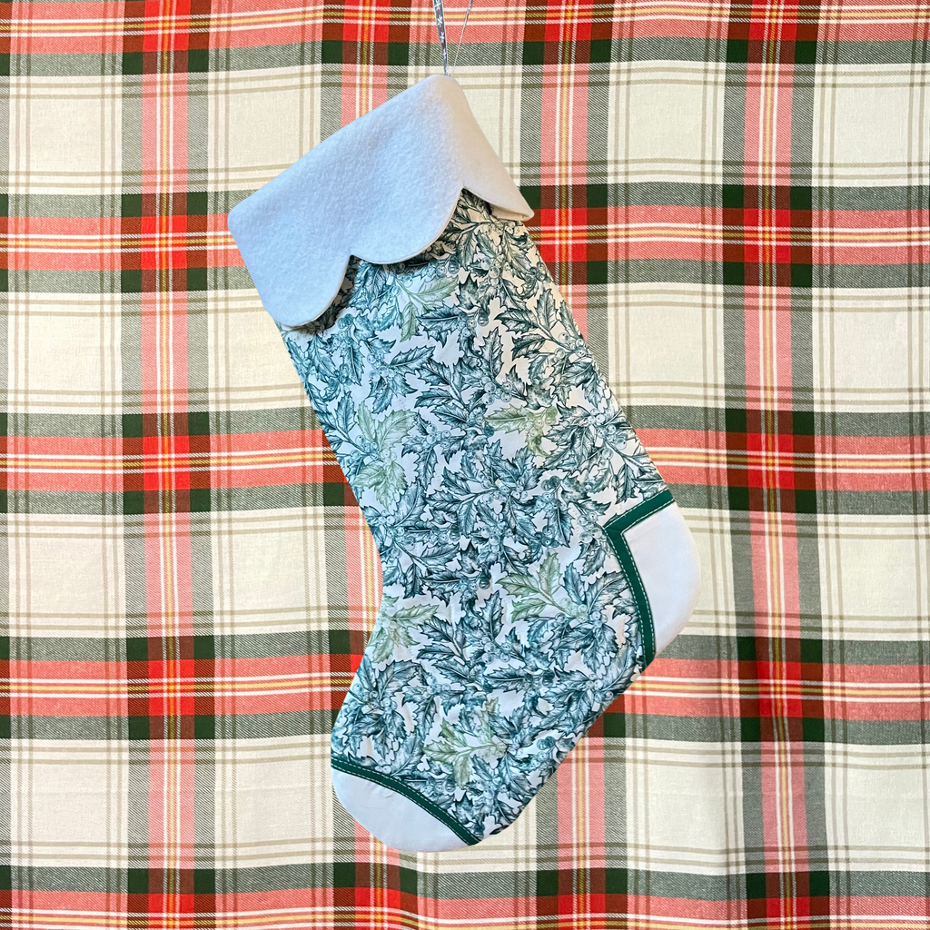 Handmade Christmas Stocking - Green Holly