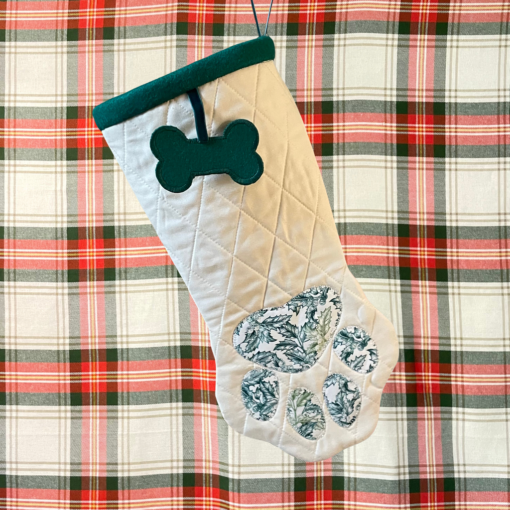 Quilted Patchwork Pet Christmas Stocking - Green Holly