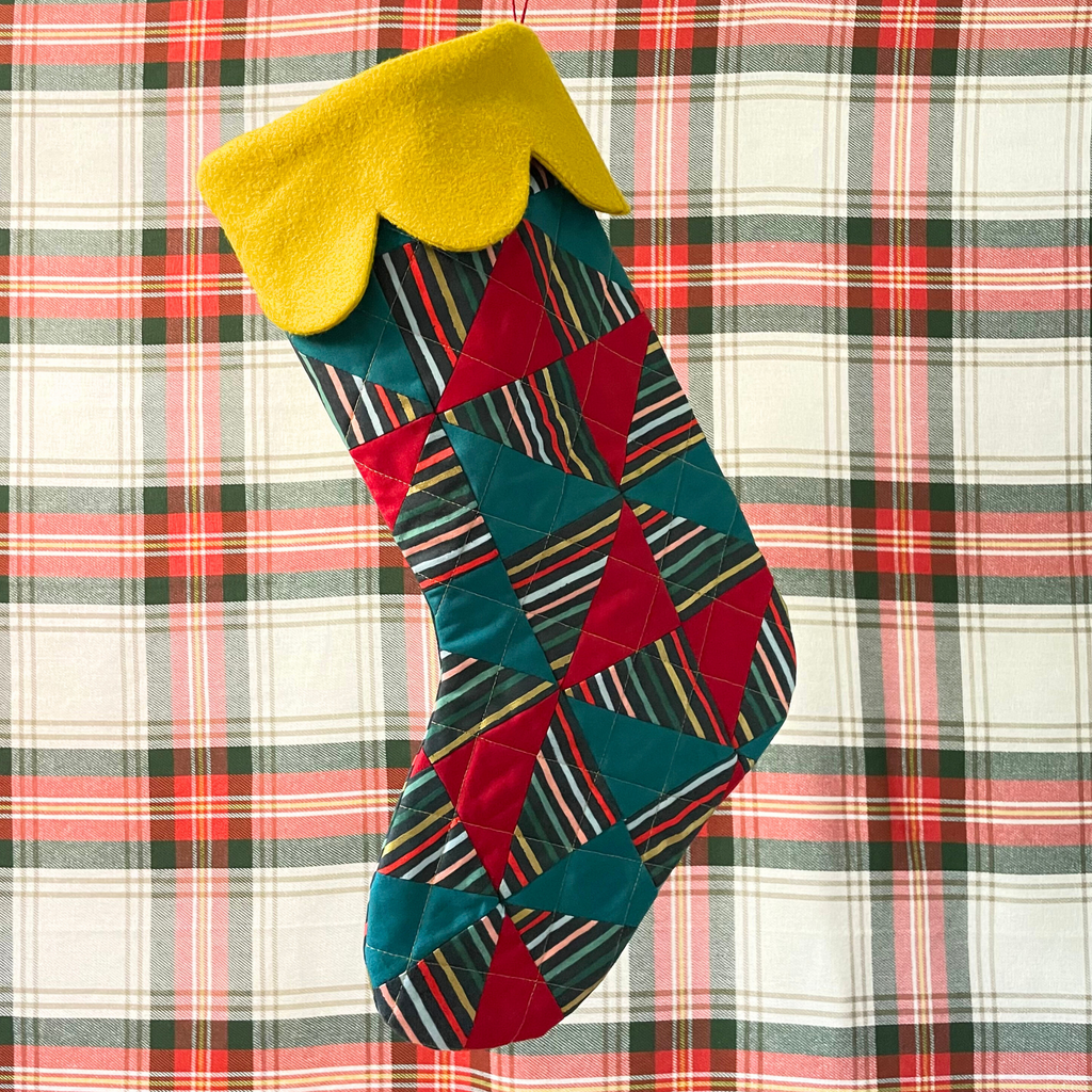 Handmade Christmas Stocking - Metallic Patches Dark