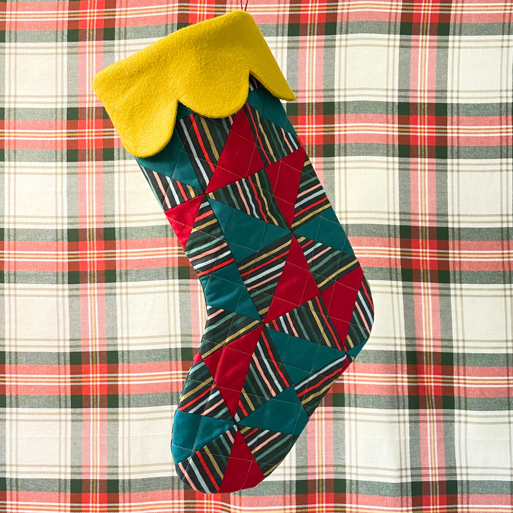 Handmade Christmas Stocking - Metallic Patches Dark