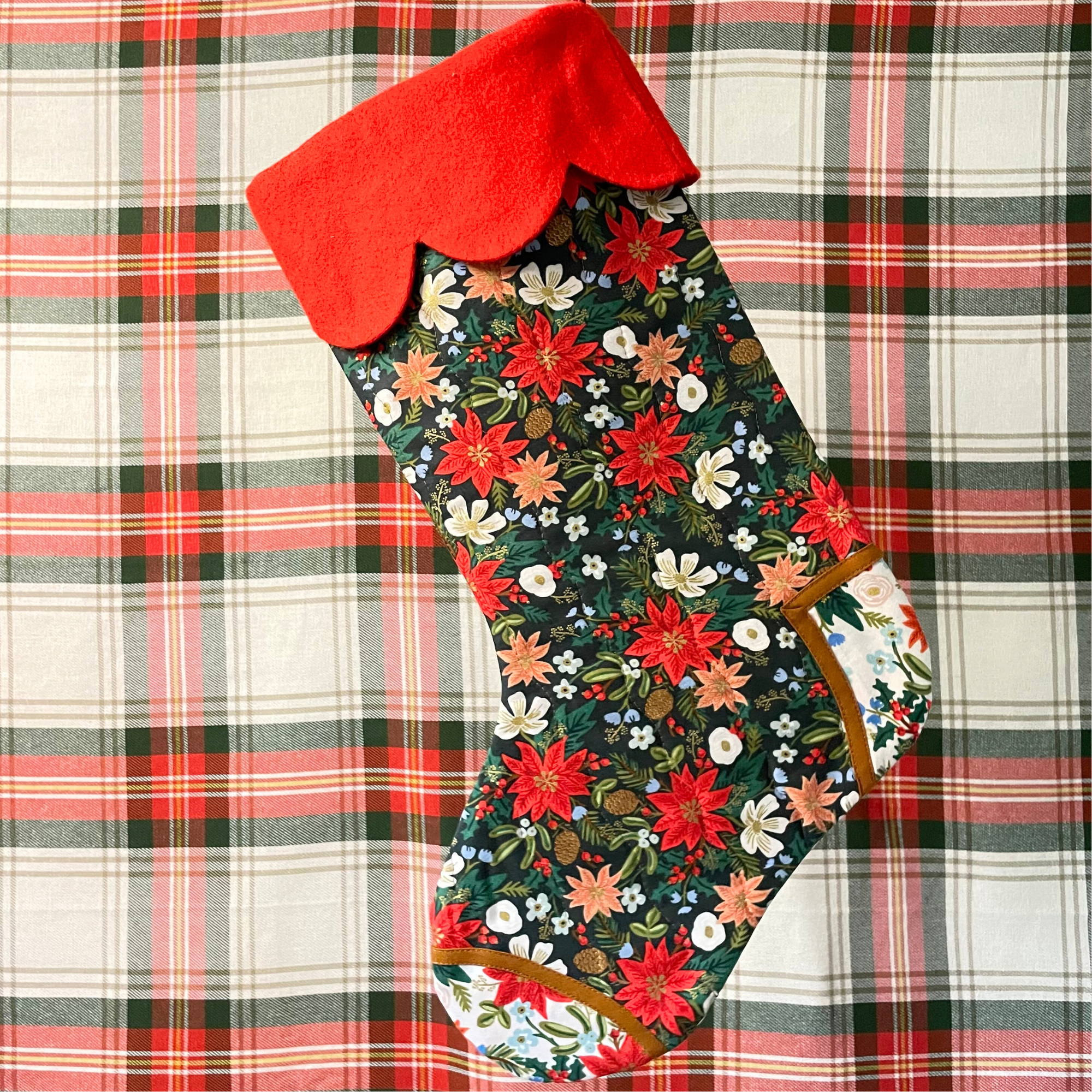 Handmade Christmas Stocking - Poinsettia Dark