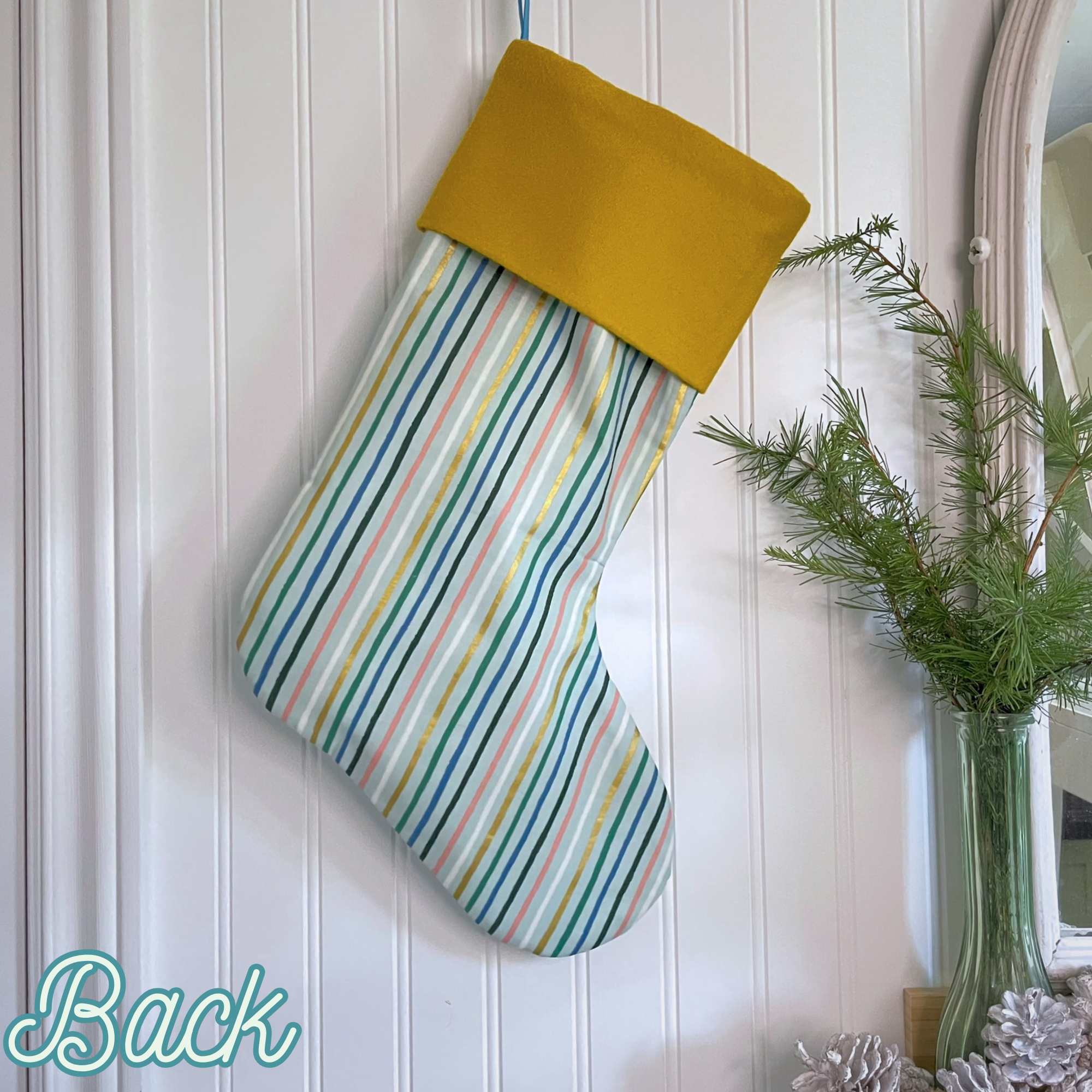 Handmade Christmas Stocking - Metallic Patches Blue Stars