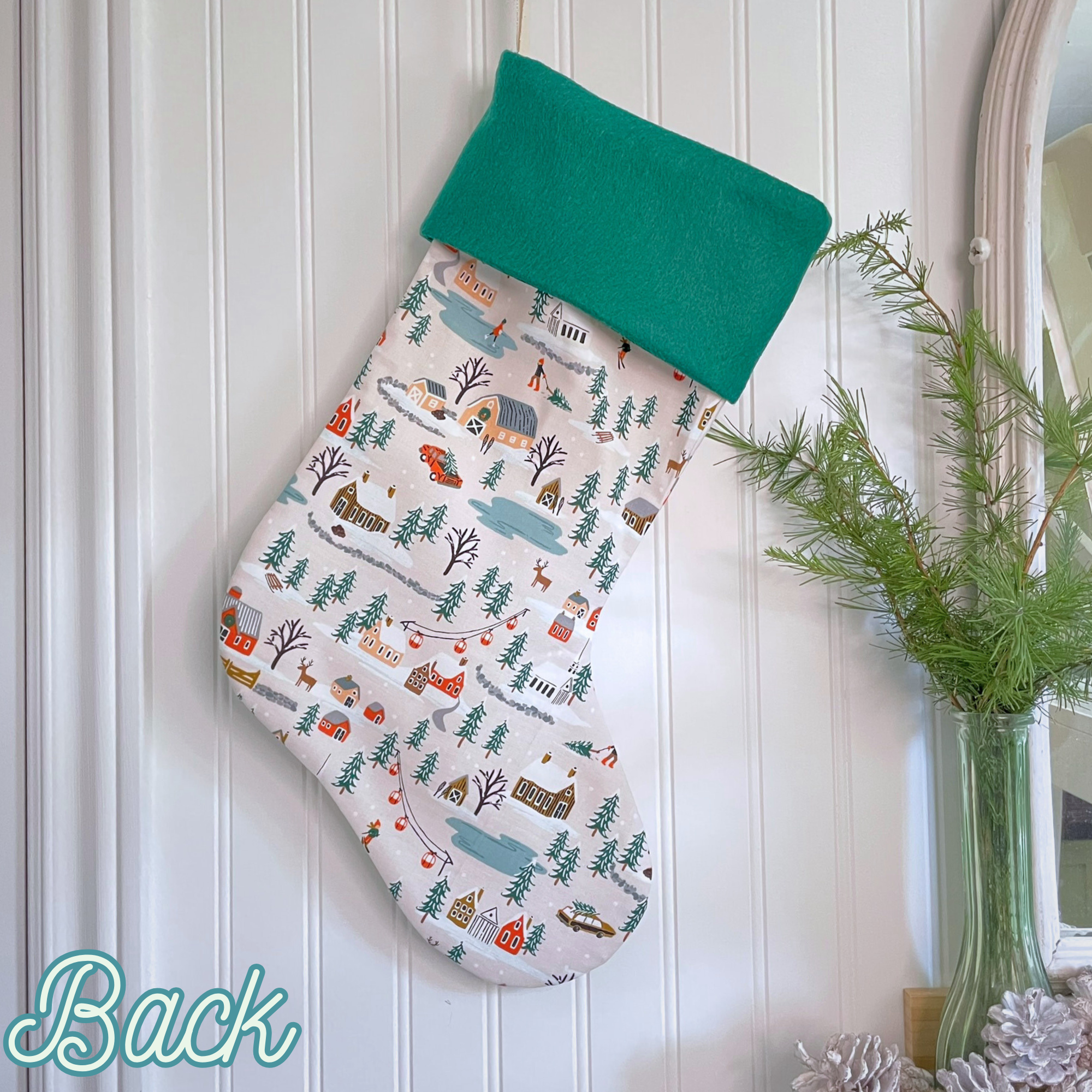 Handmade Christmas Stocking - Christmas Village Green