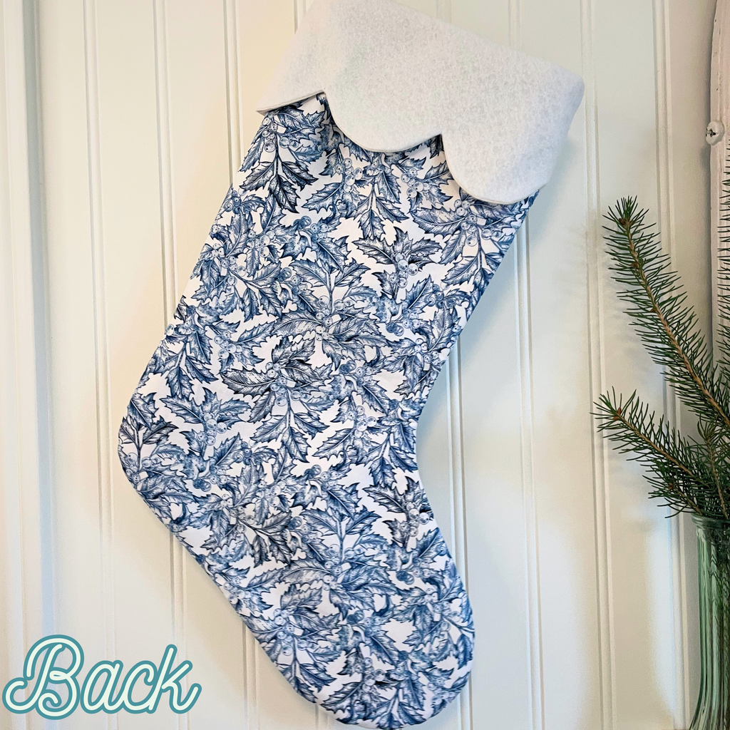 Handmade Christmas Stocking -Blue Holly