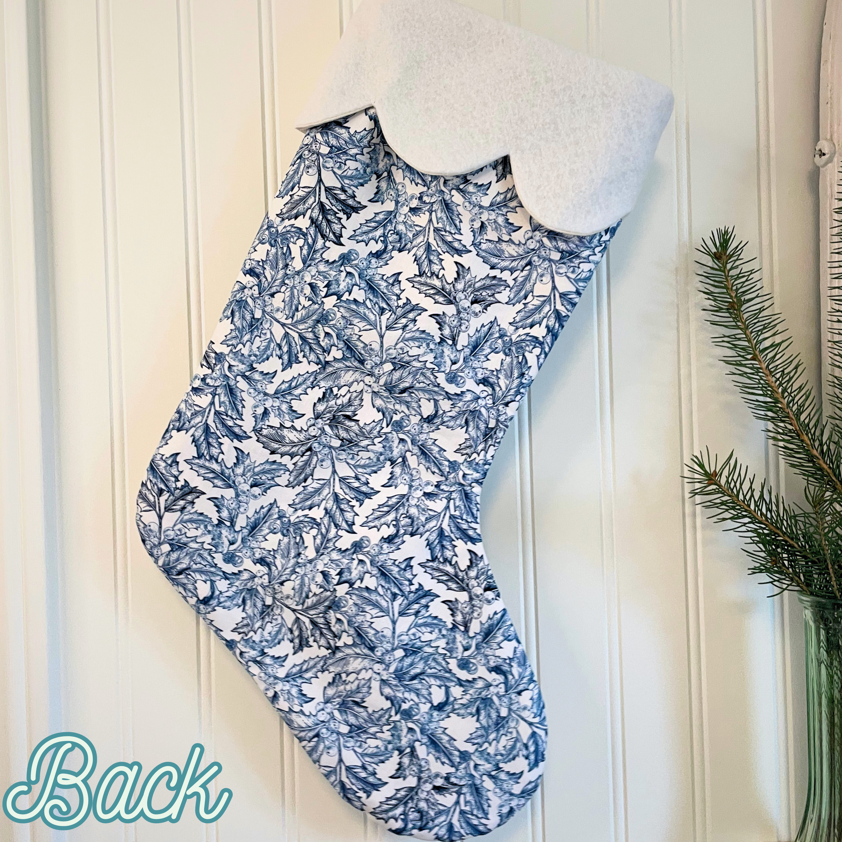 Handmade Christmas Stocking -Blue Holly