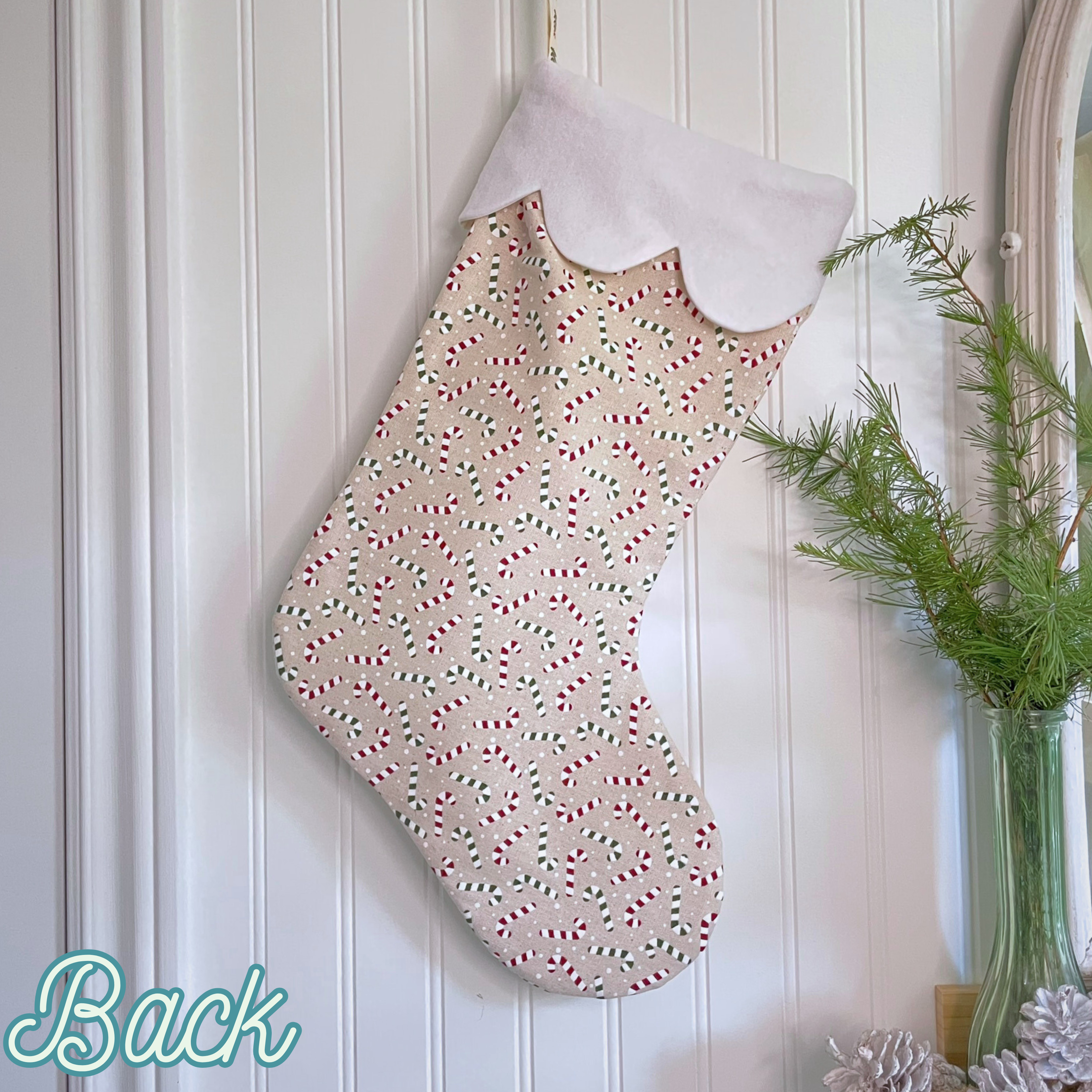 Handmade Stocking - Candy Cane Cream