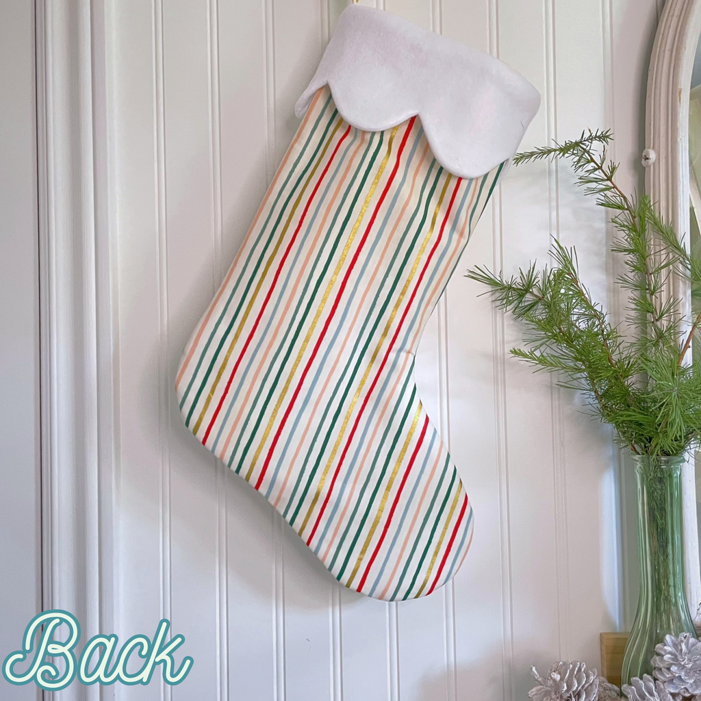 Handmade Christmas Stocking - Metallic Patches Cream