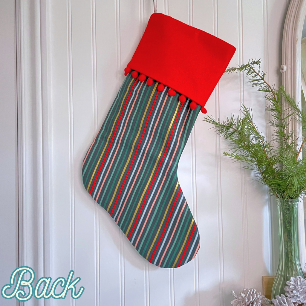 Handmade Christmas Stocking - Metallic Patches Merry