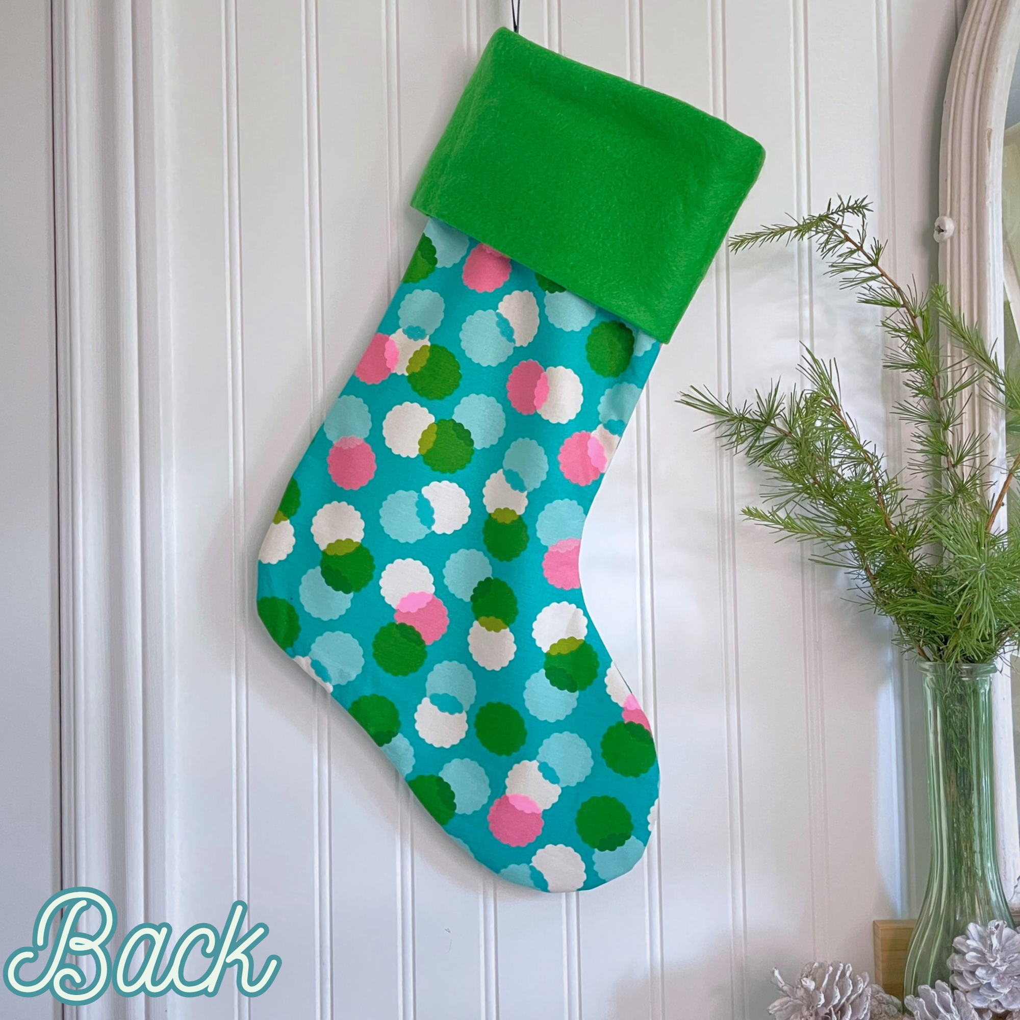 Handmade Christmas Stocking - Green Puffs