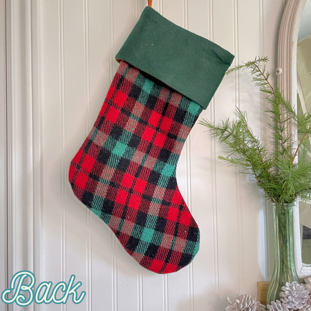 Handmade Christmas Stocking -Vintage Poinsettia & Plaid