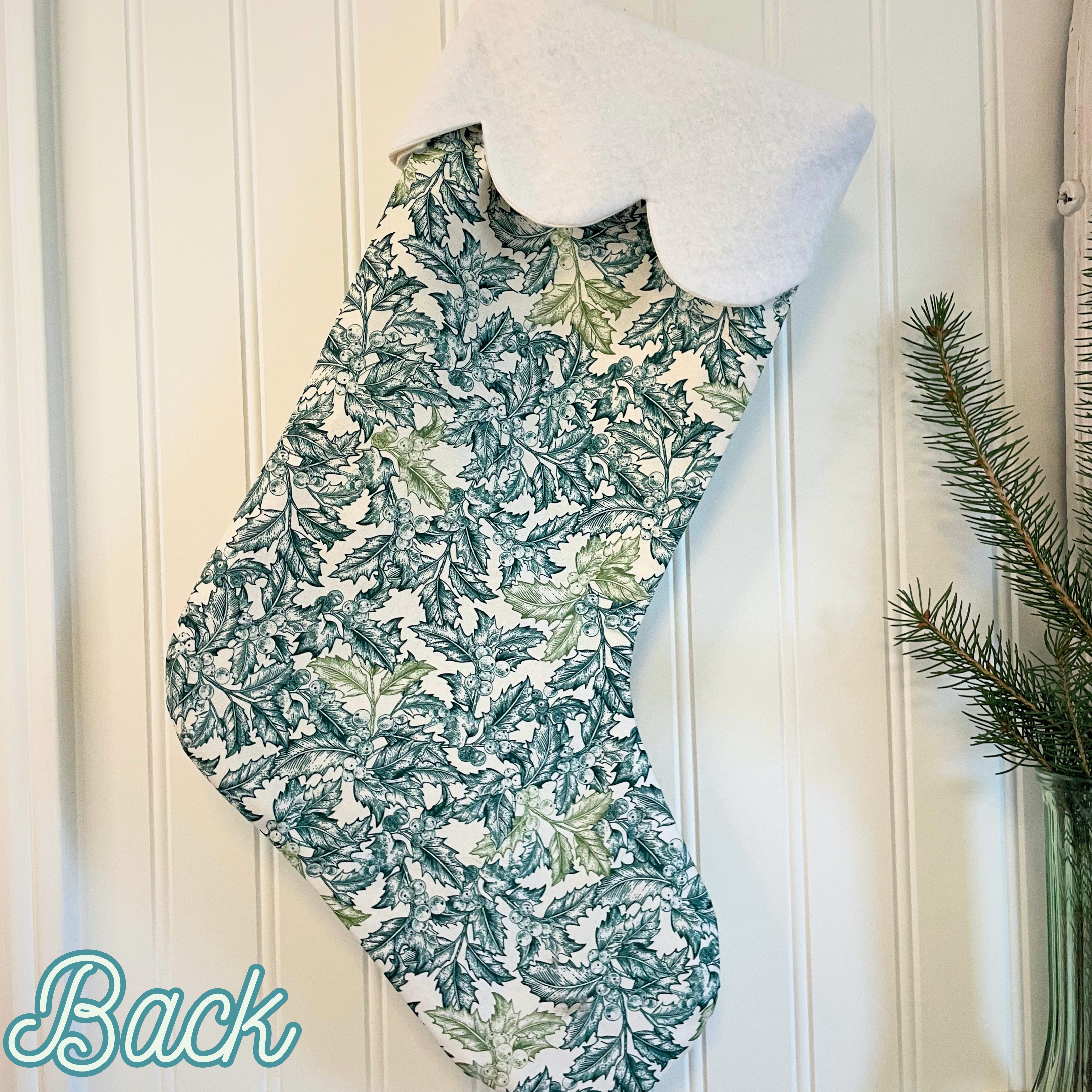 Handmade Christmas Stocking - Green Holly