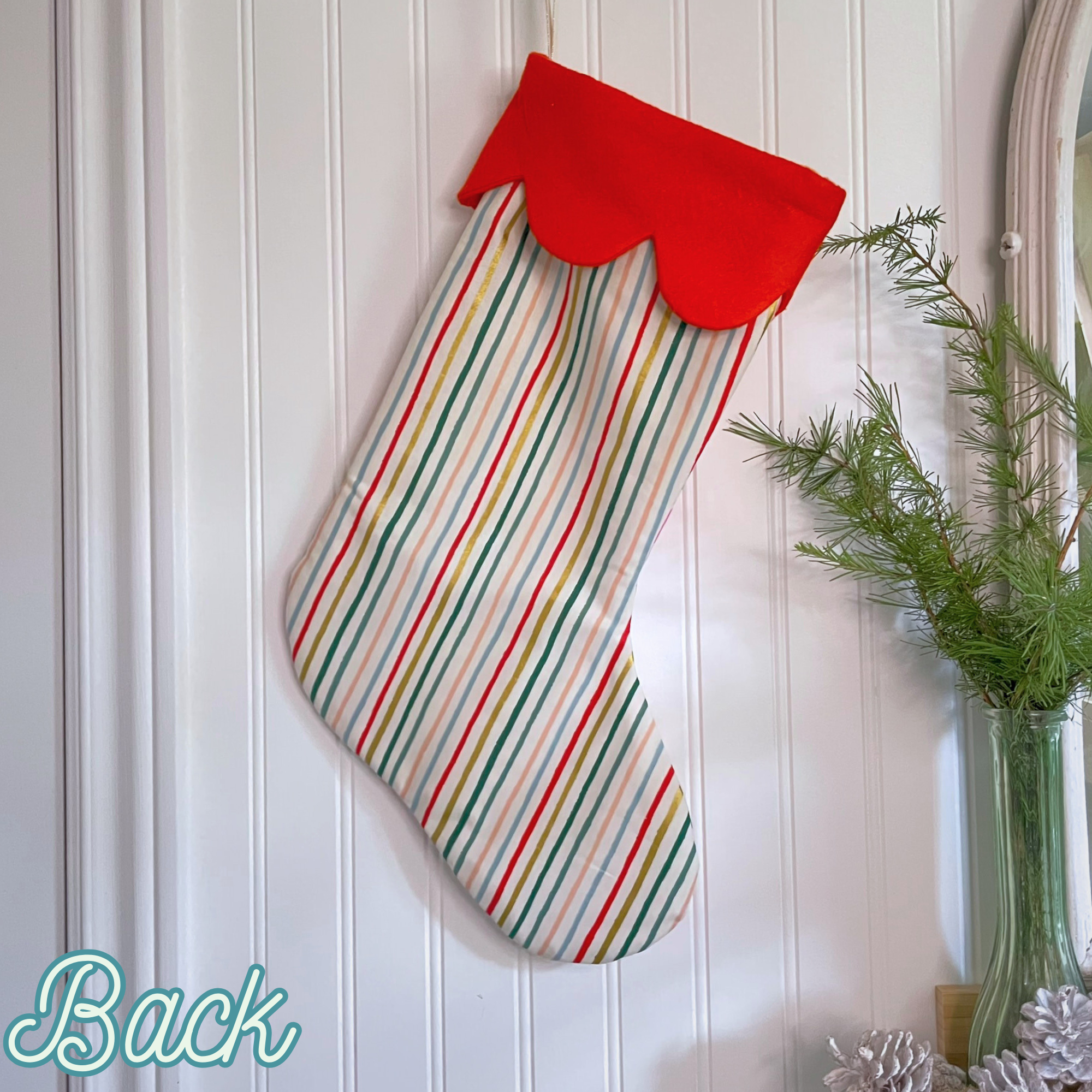 Handmade Christmas Stocking - Metallic Patches Greens