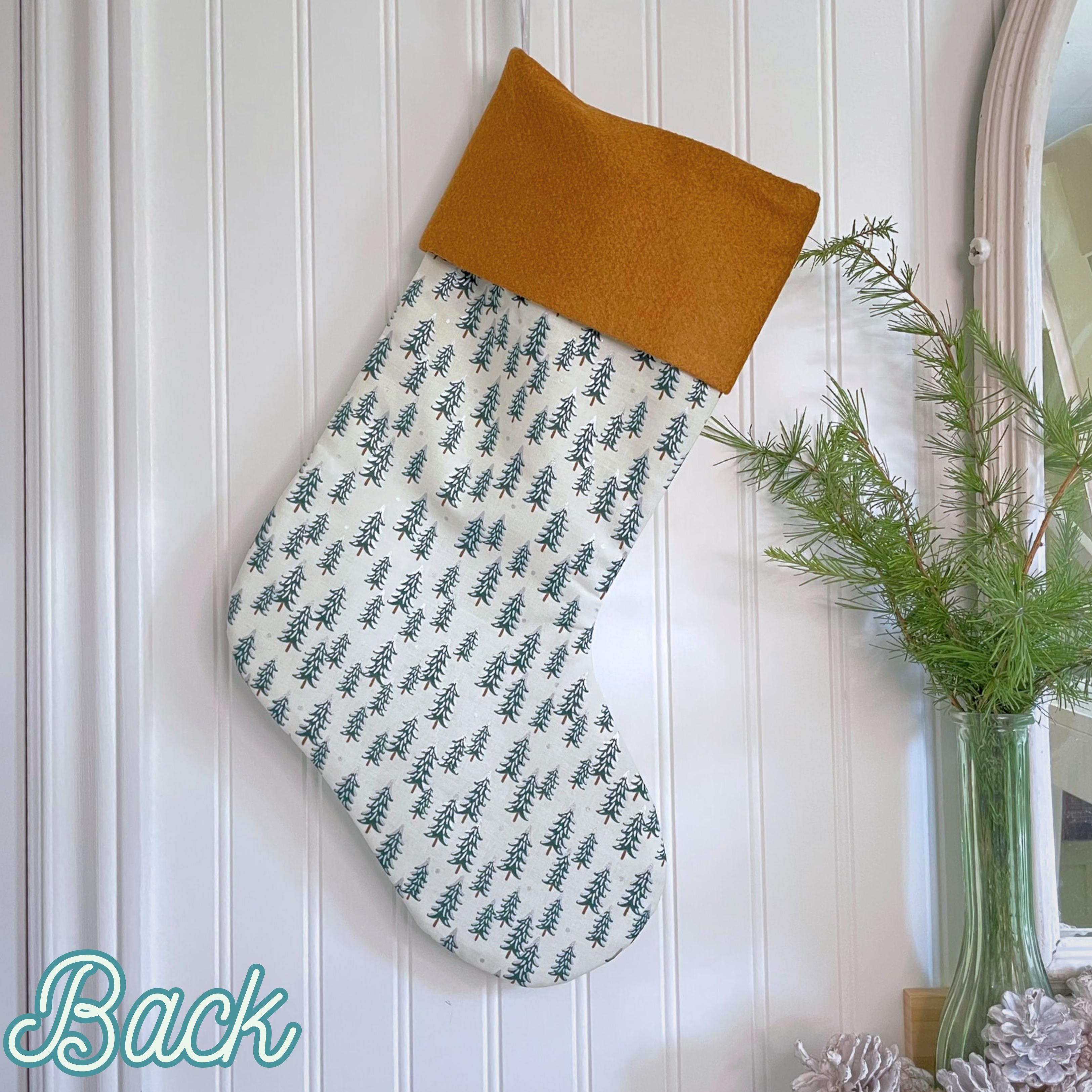 Handmade Christmas Stocking - Gingerbread Fir Trees