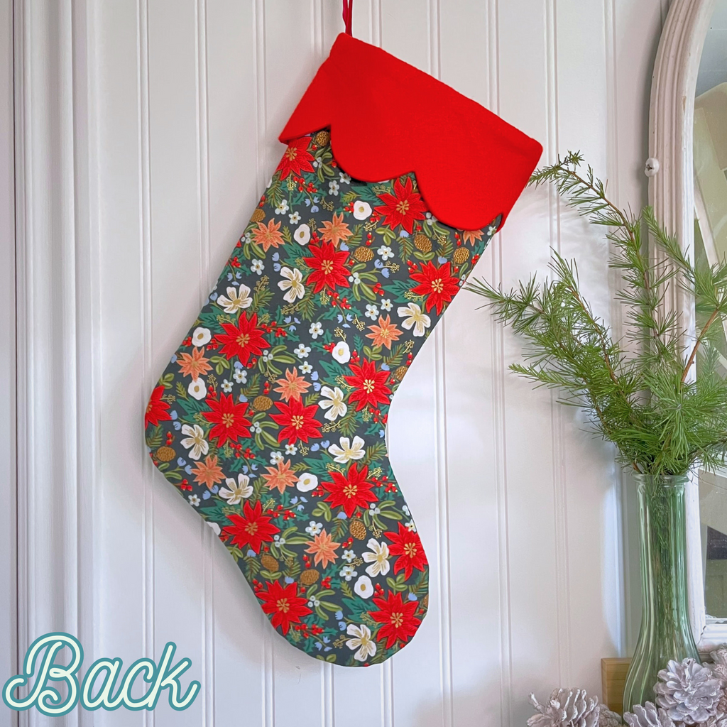 Handmade Christmas Stocking - Poinsettia Dark