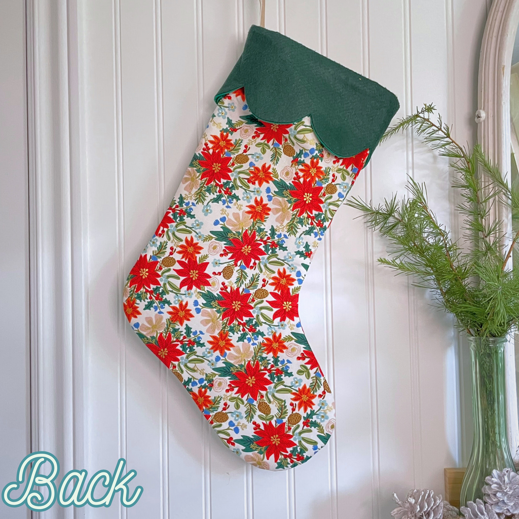 Handmade Christmas Stocking - Poinsettia Light