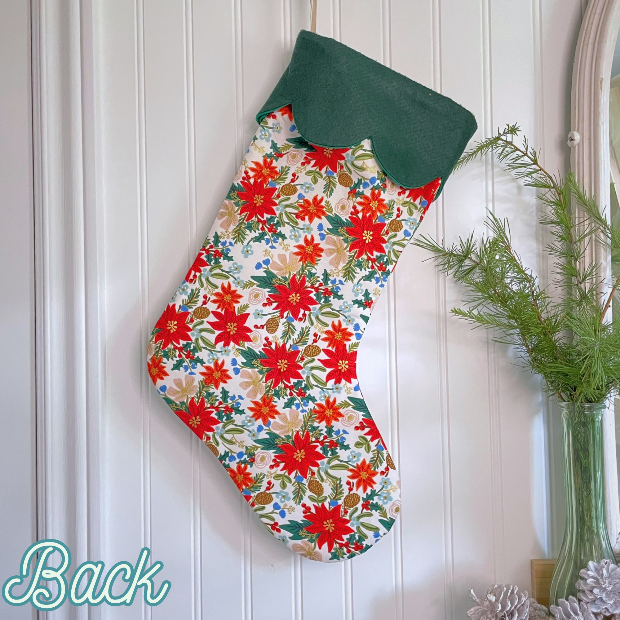 Handmade Christmas Stocking - Poinsettia Light