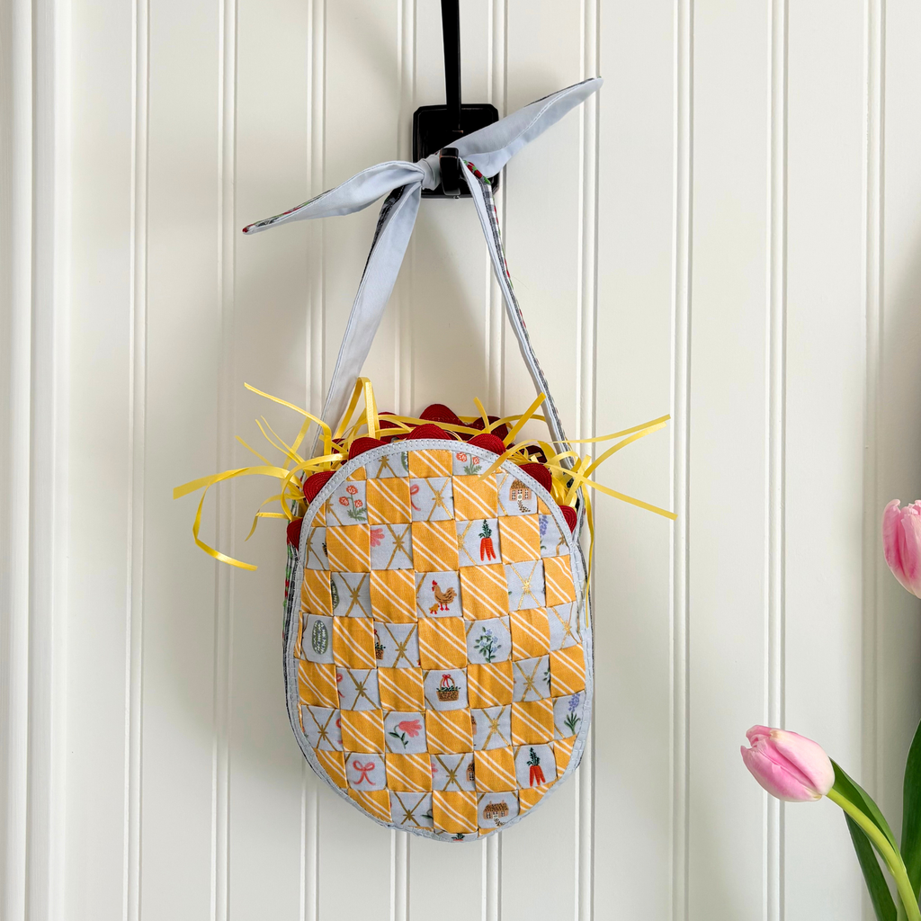 Handmade Woven Easter Basket - Yellow Stripes