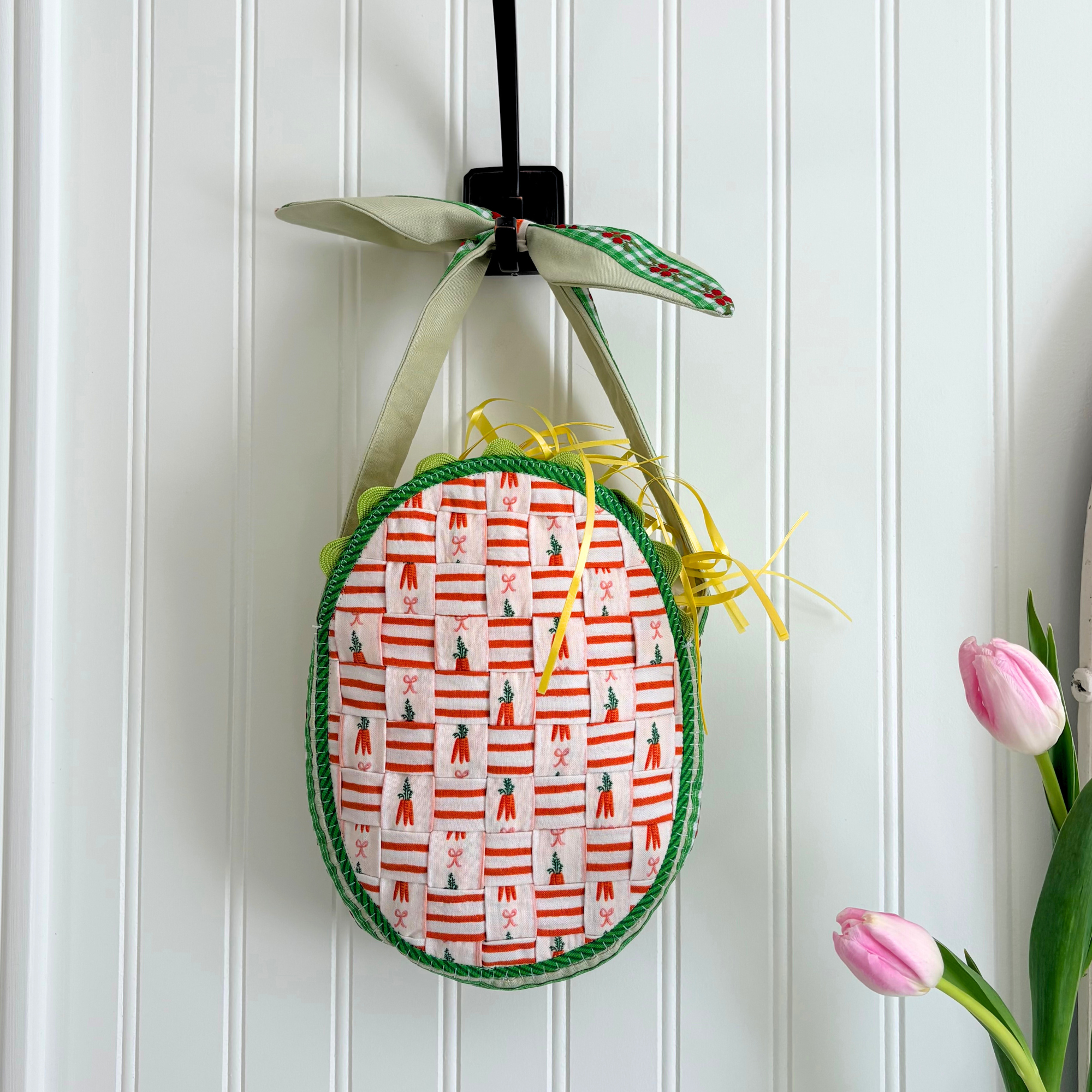 Handmade Woven Easter Basket - White Carrots
