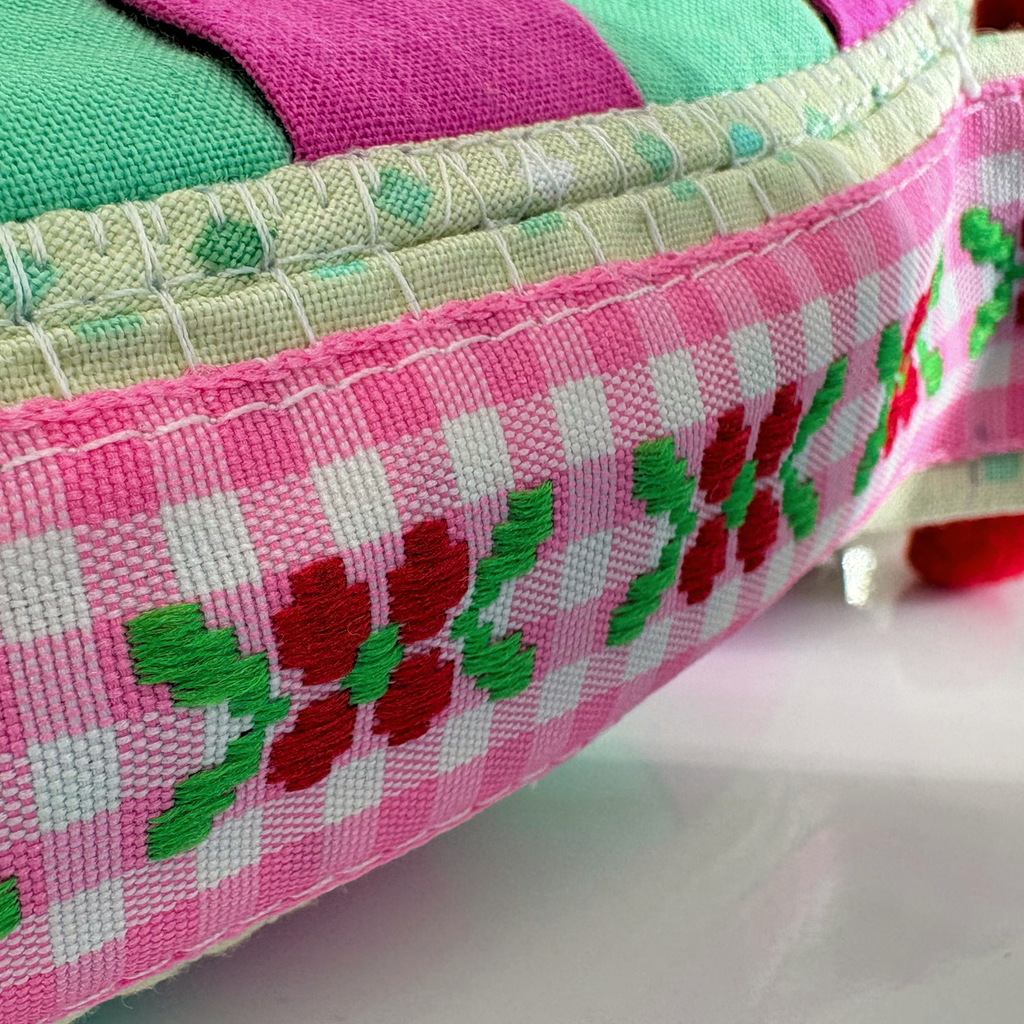 Handmade Woven Easter Basket - Pink and Green