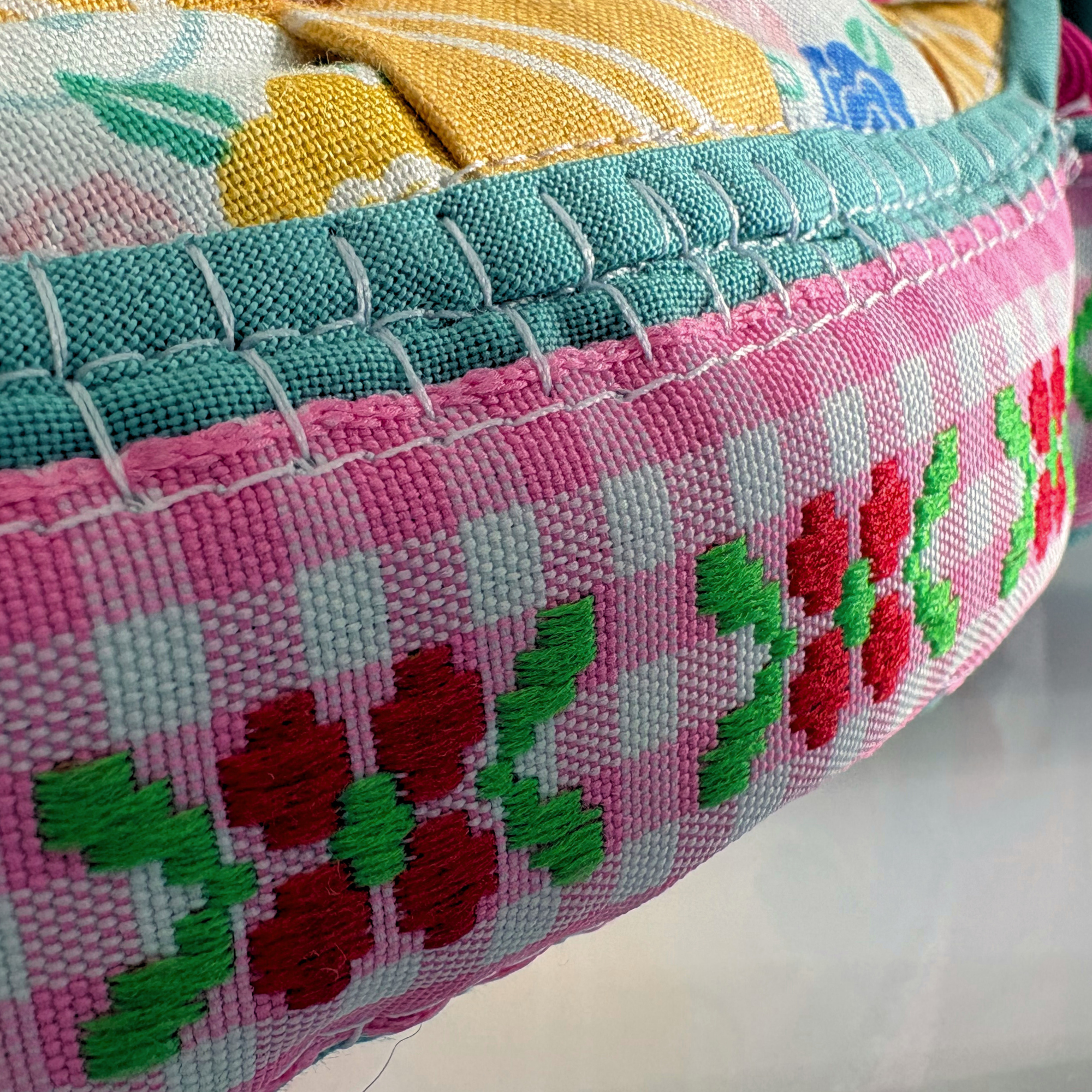 Handmade Woven Easter Basket - Floral and Stripes