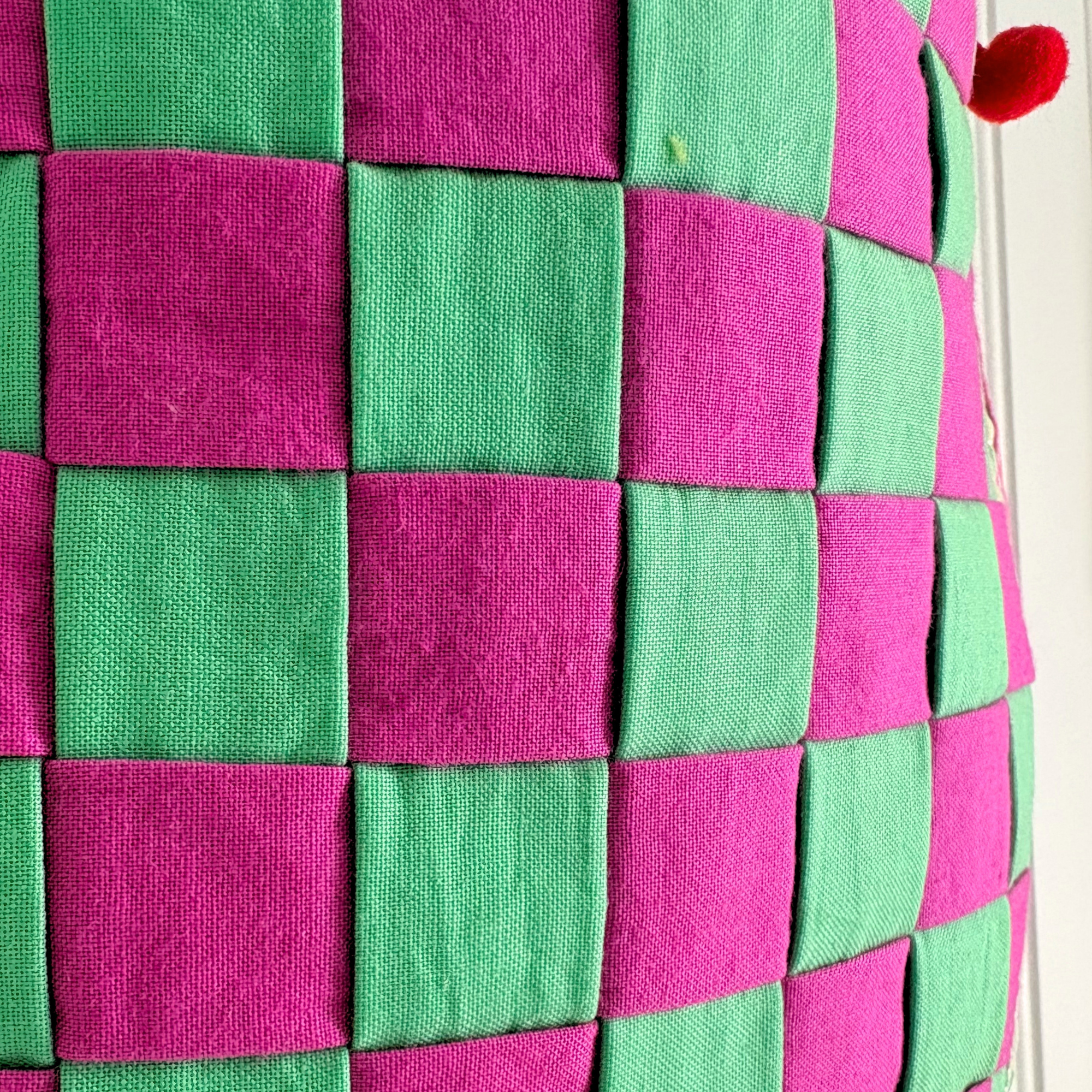 Handmade Woven Easter Basket - Pink and Green