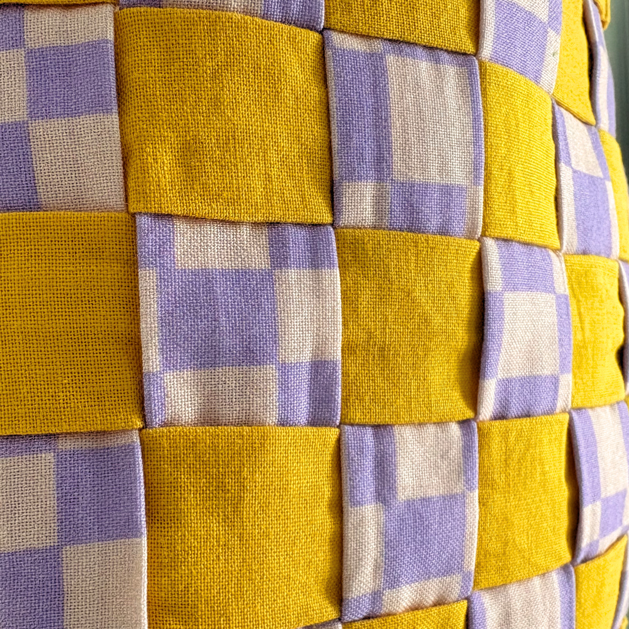 Handmade Woven Easter Basket - Yellow and Purple Check